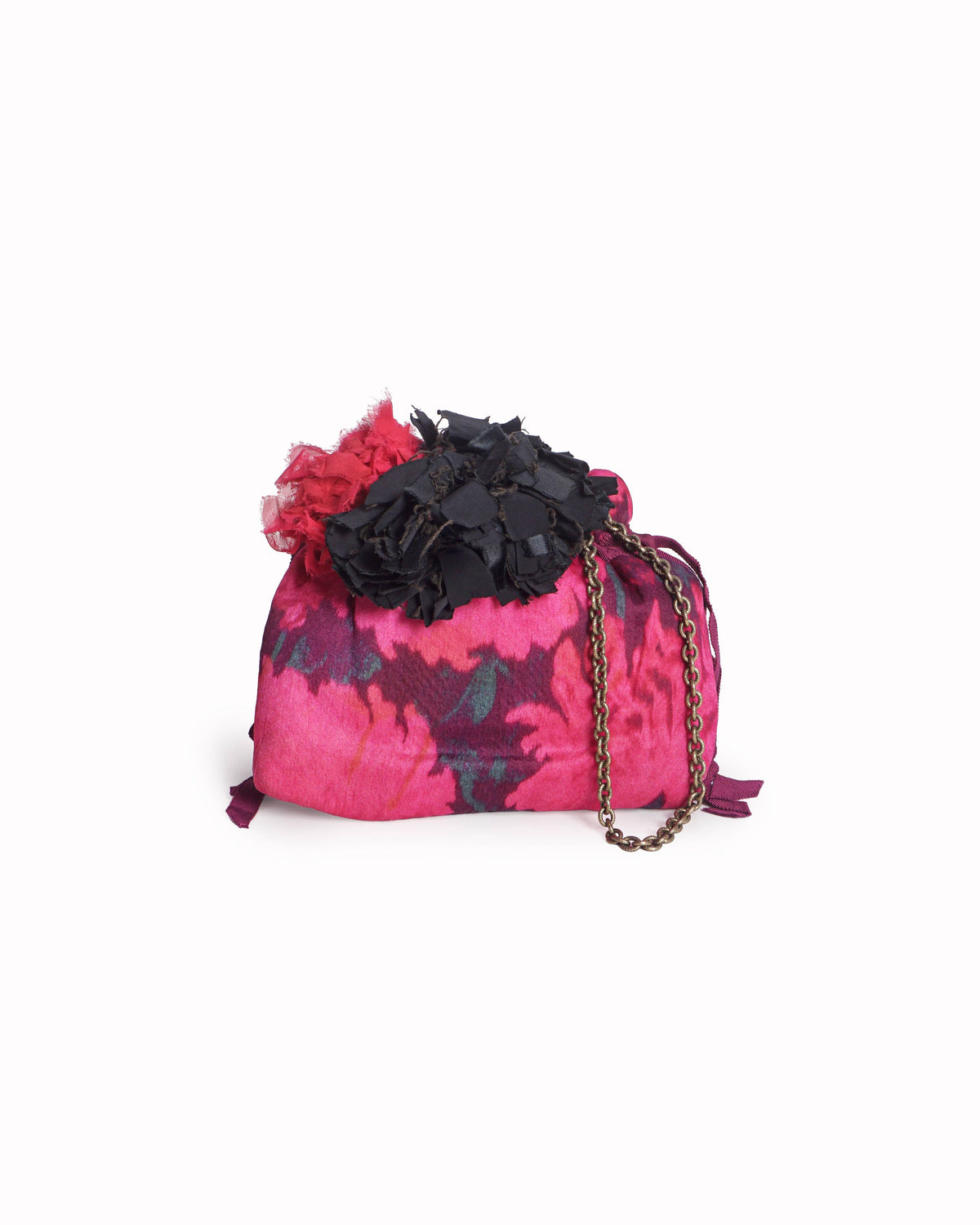 Lanvin Fuchsia Tie-Dye Floral Fabric Evening Crossbody Bag
