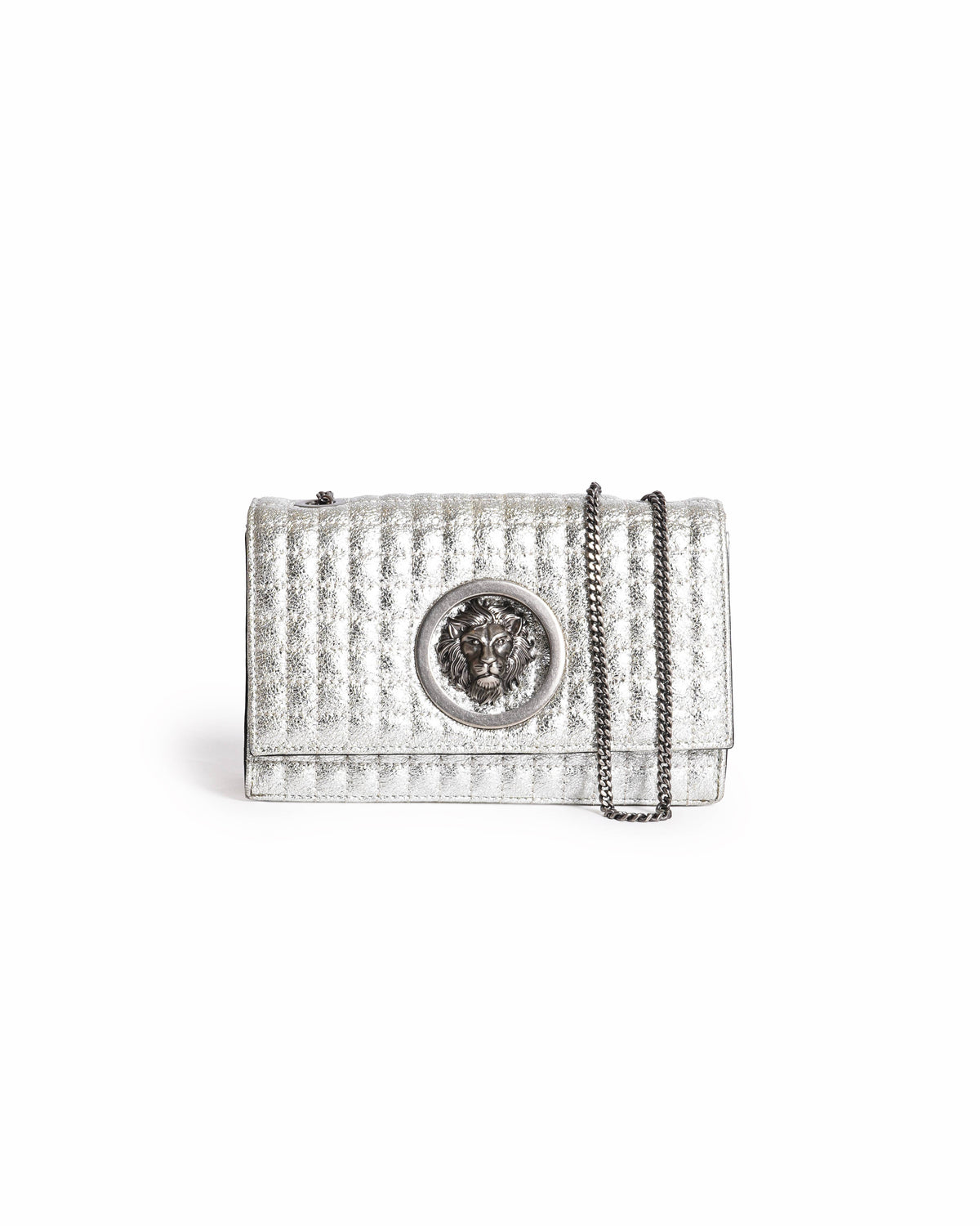 Versace Versus Women's Silver Leather Lion Head Pattern Leather Crossbody Bag