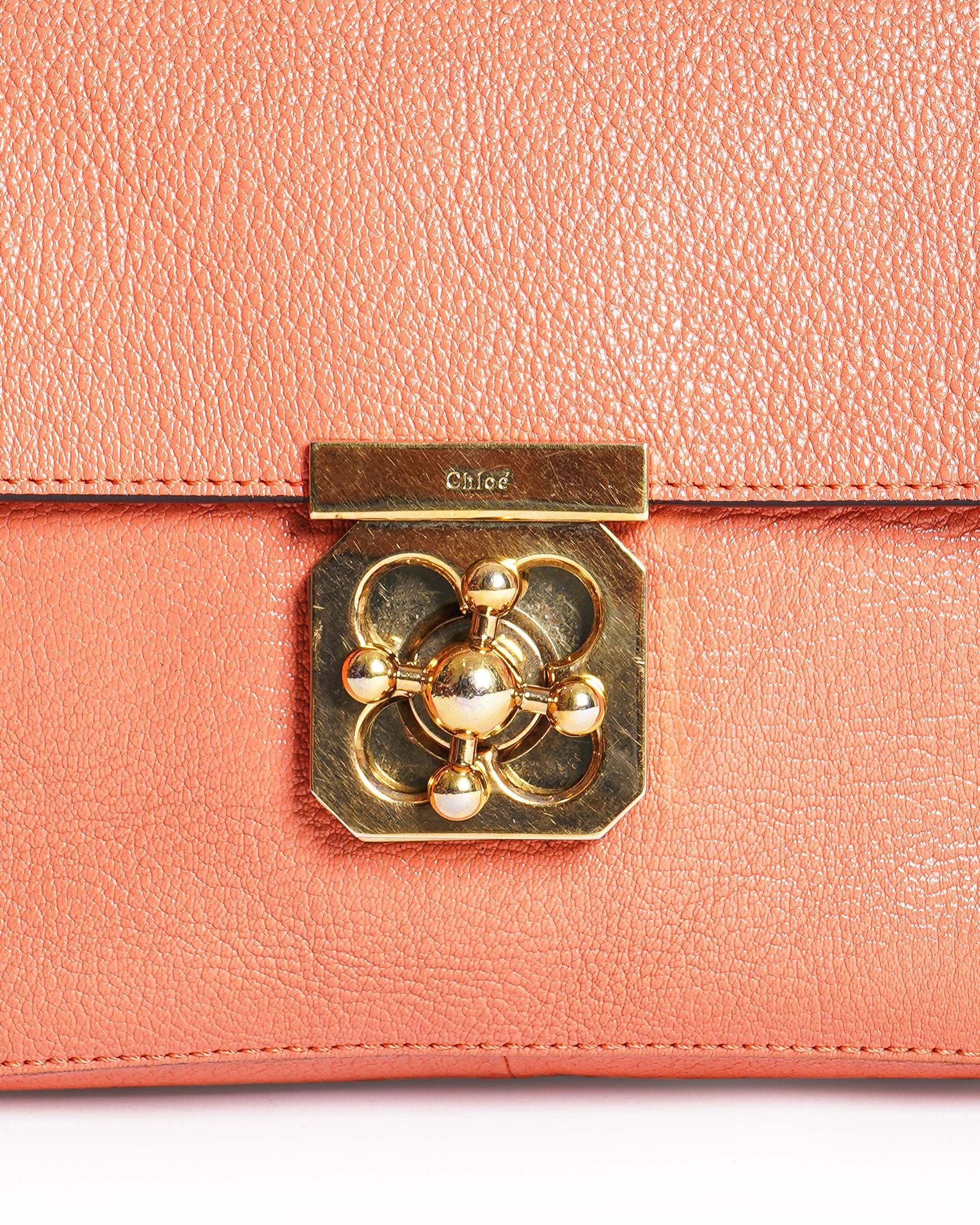 Chloé Coral Orange Leather Medium Elsie Shoulder Bag