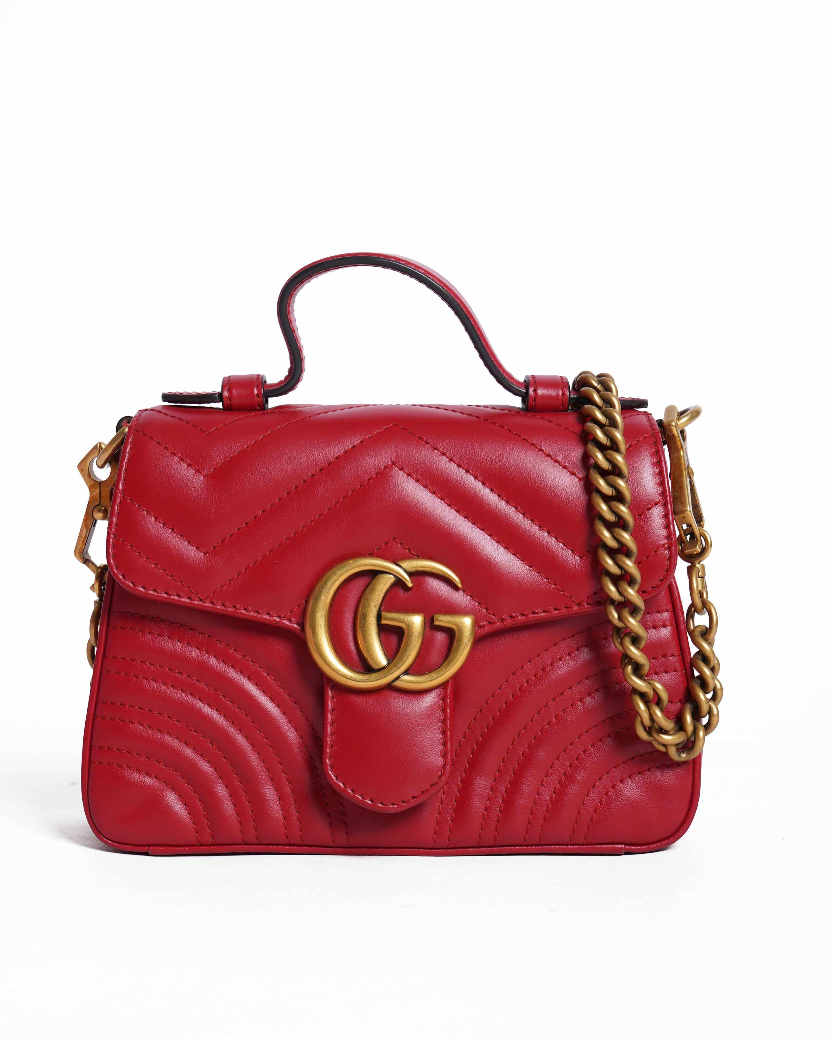 Gucci Red MM Marmont Top Handle & Shoulder Strap Bag