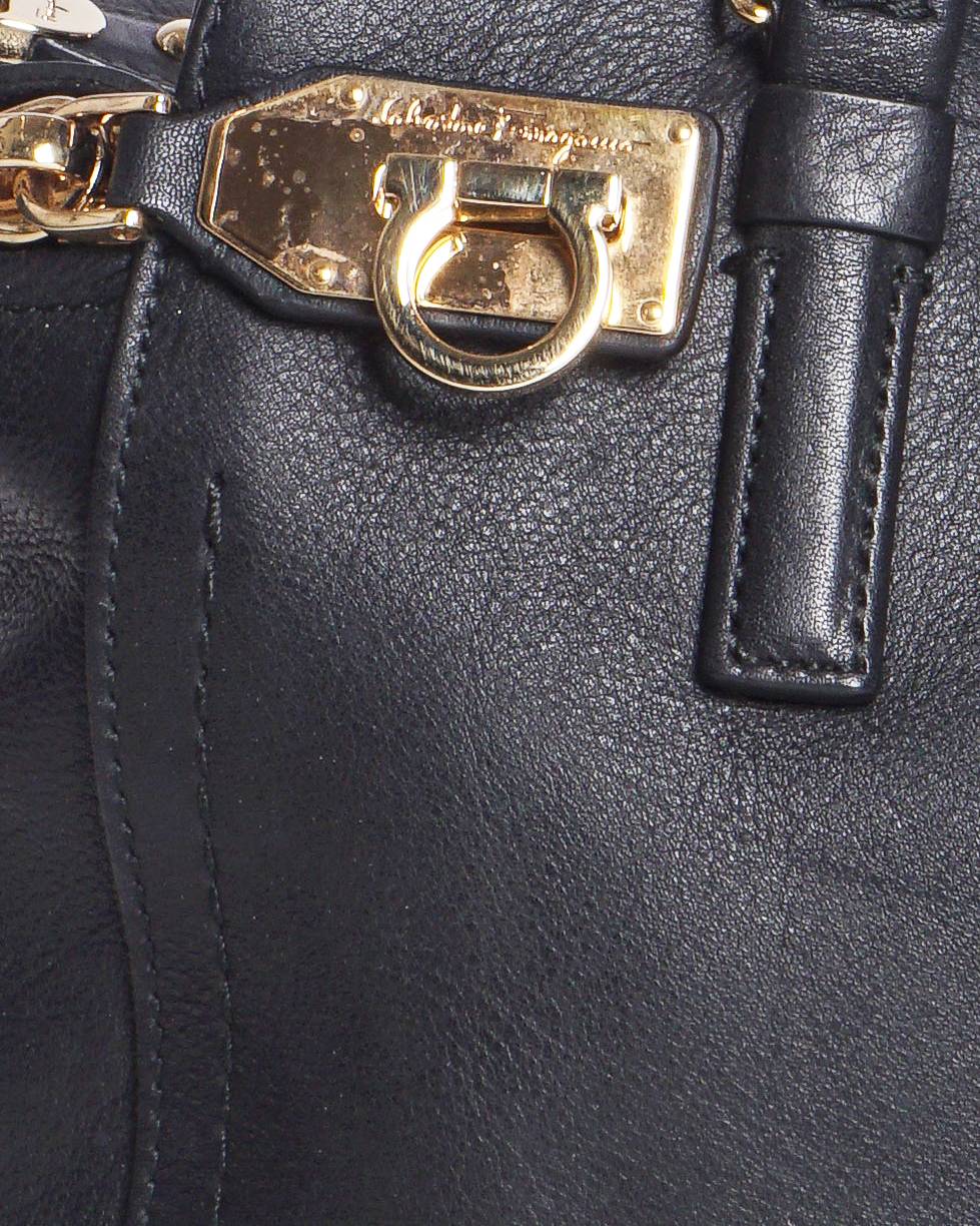 Salvatore Ferragamo Black Leather Arianna Zip Tote Bag