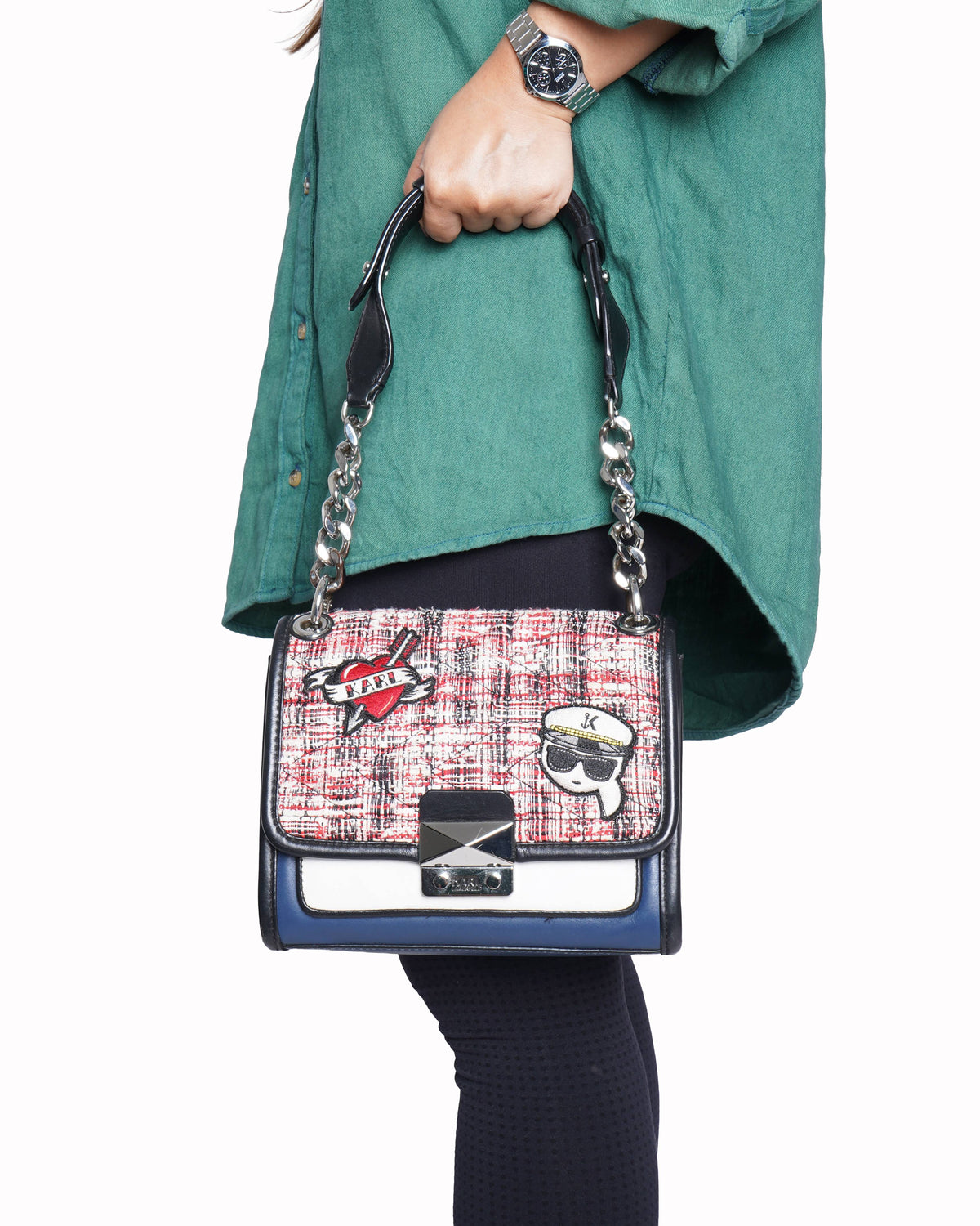 Karl Lagerfeld Tweed and Leather Crossbody Bag