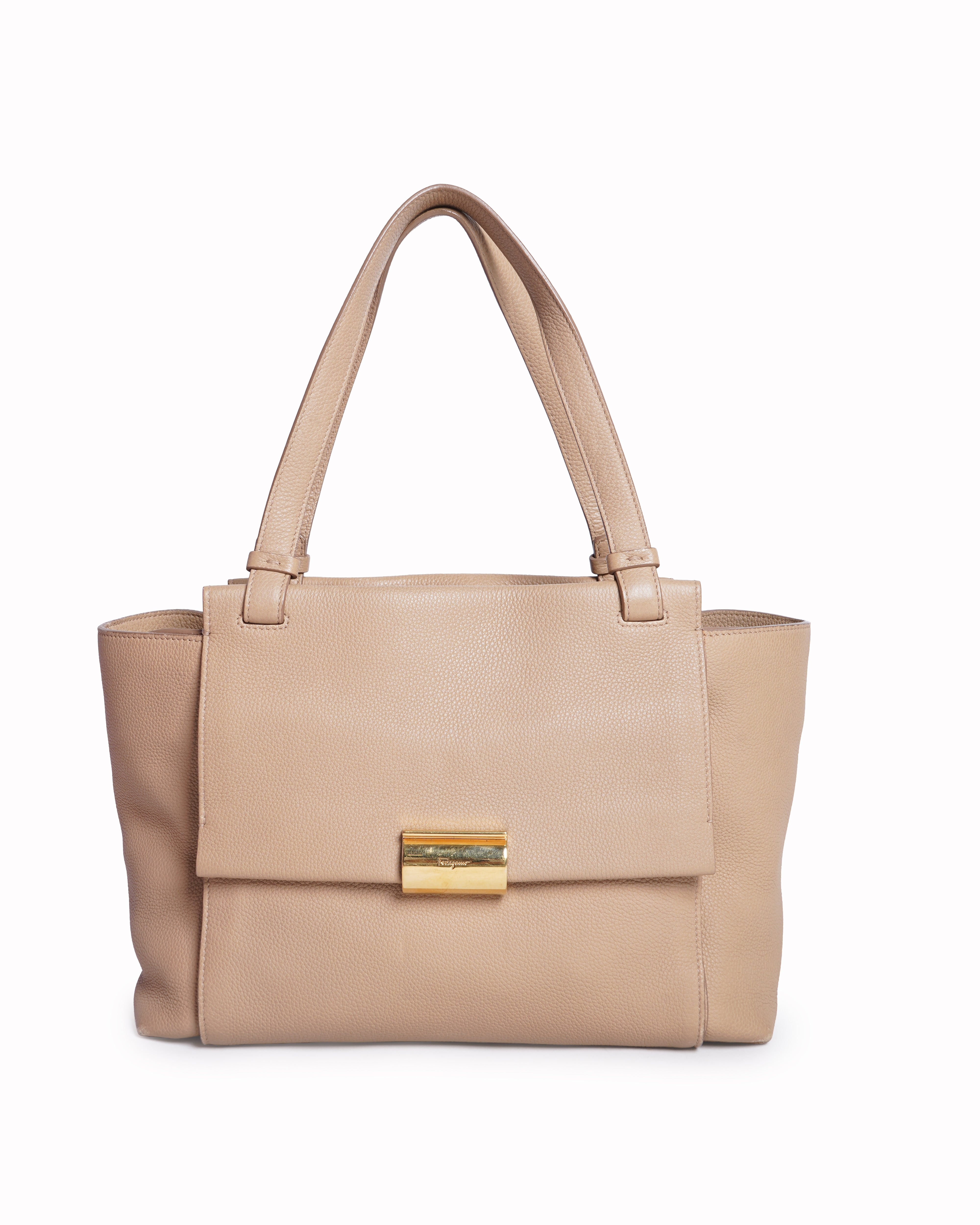 Salvatore Ferragamo Pebbled Leather Medium Ginger Tote Bag