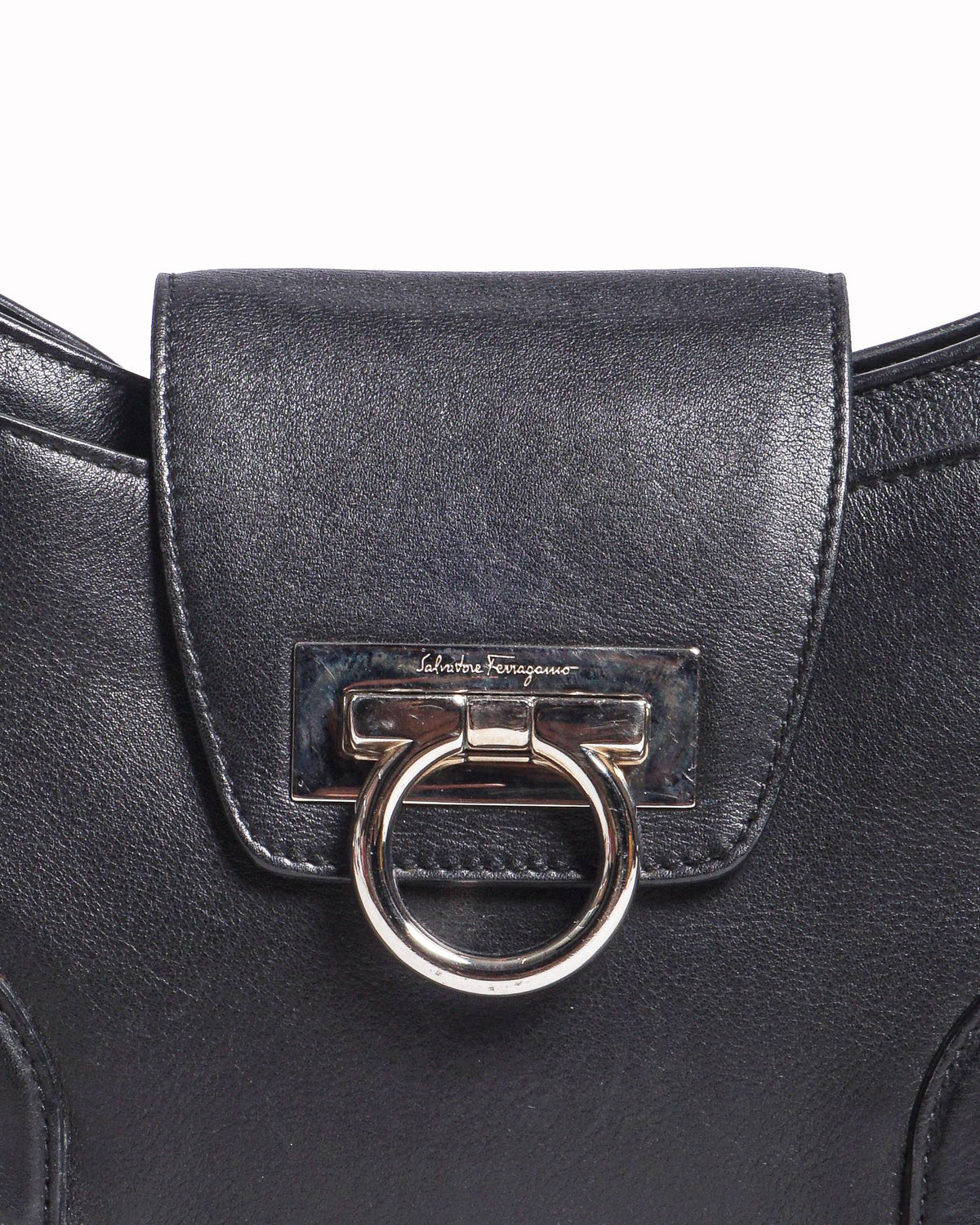 Salvatore Ferragamo Black Gancini Leather Hobo Shoulder Bag