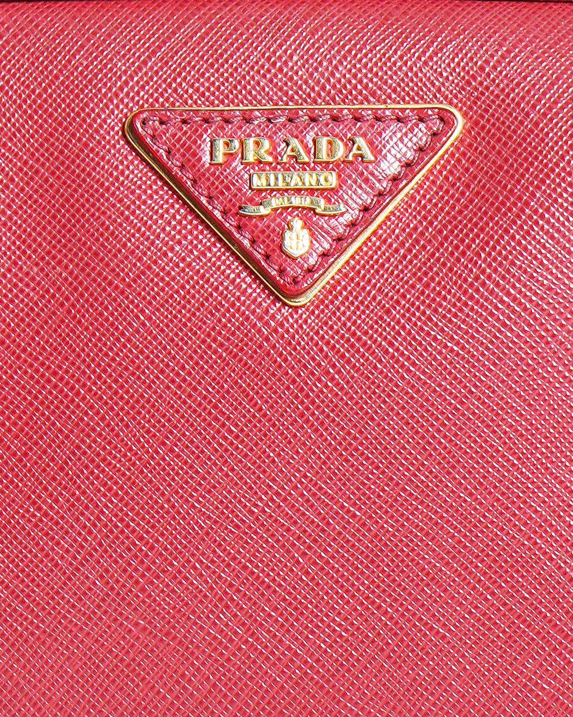 Prada Red Saffiano Lux Leather Zip Bauletto Bag