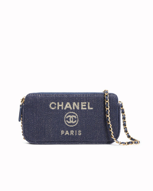 Chanel deauville double zip clutch with chain