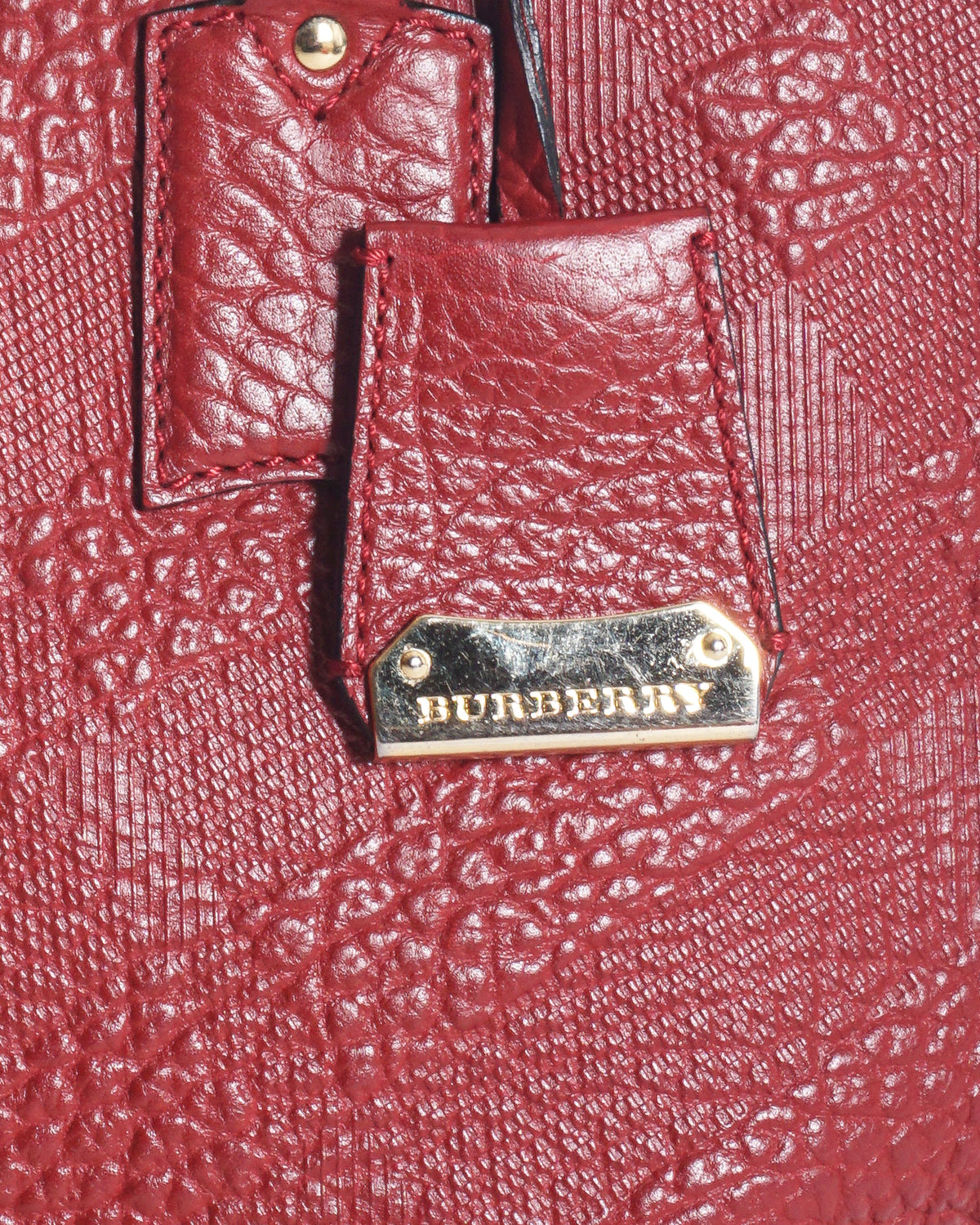 Burberry Red Embossed Check Grained Leather Dome Satchel Bag