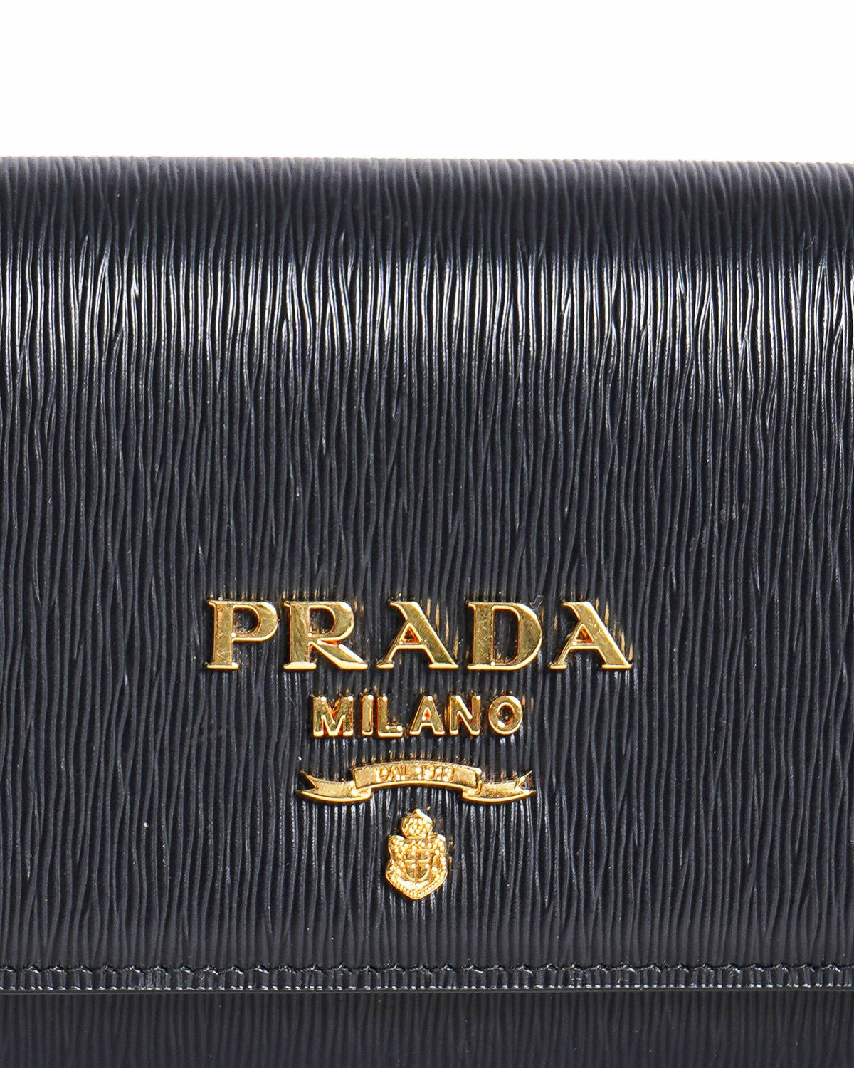 Prada Black Vitello Move Leather Continental Wallet On Chain