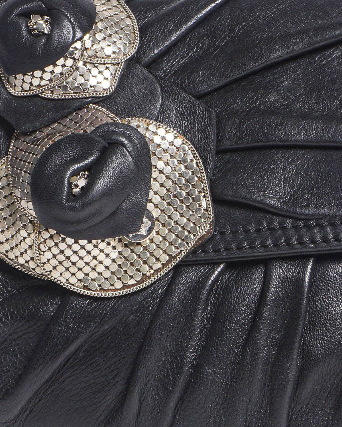 Versace Black Ruched Leather Chain Shoulder Bag