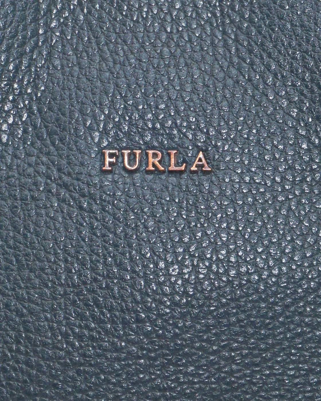Furla Forest Green Grained Leather Zip-Top Tote Bag