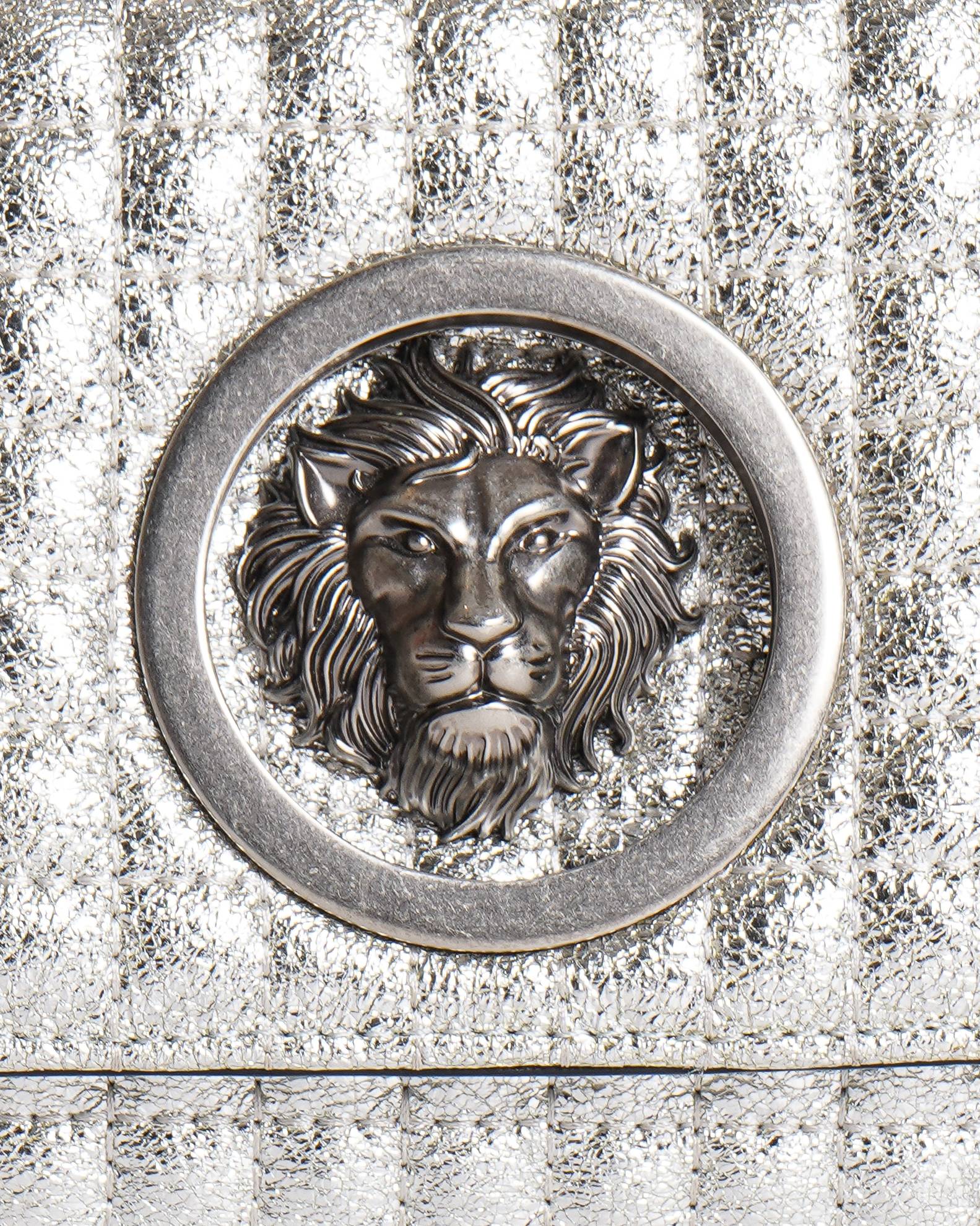 Versace Versus Women's Silver Leather Lion Head Pattern Leather Crossbody Bag