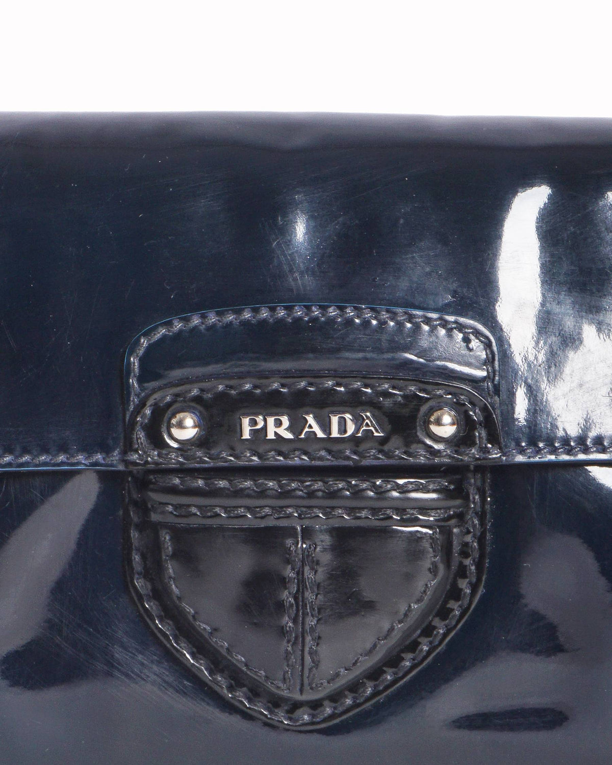 Prada Blue / Black Vernice Patent Leather Buckle Flap Shoulder Bag