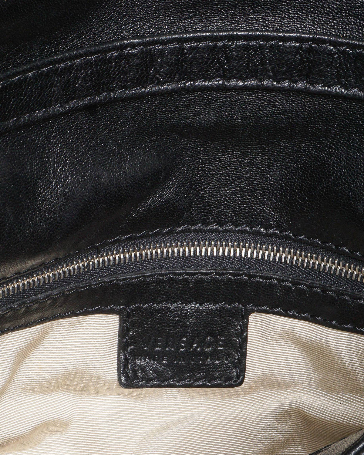 Versace Black Ruched Leather Chain Shoulder Bag