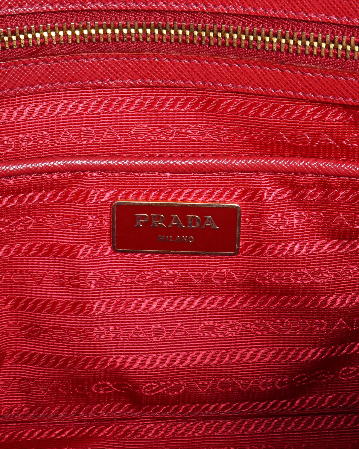 Prada Red Saffiano Lux Leather Zip Bauletto Bag