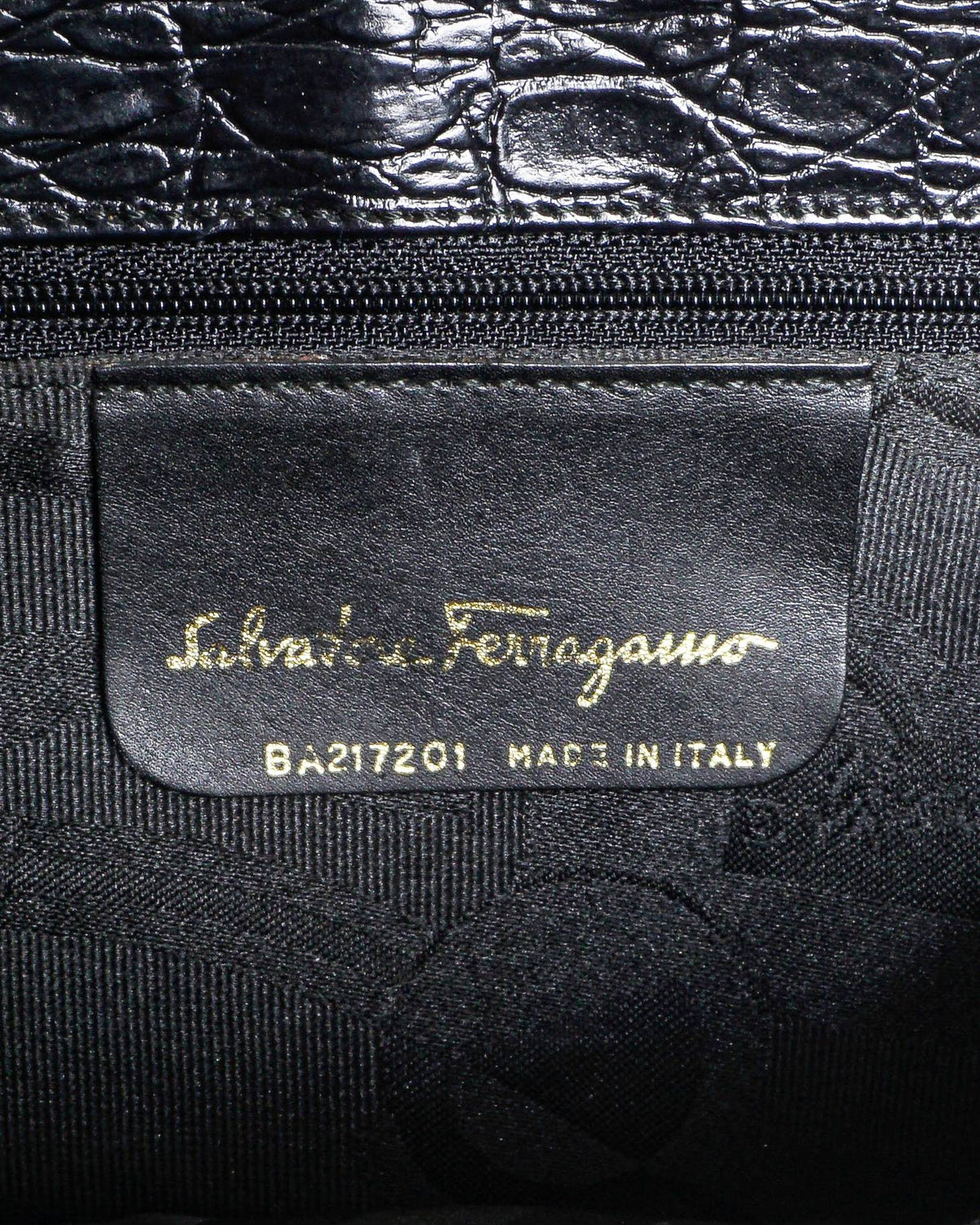 Salvatore Ferragamo Croc Embossed Vara Bow Top Handle Bag