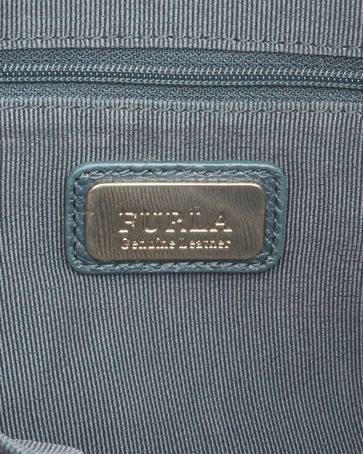 Furla Forest Green Grained Leather Zip-Top Tote Bag