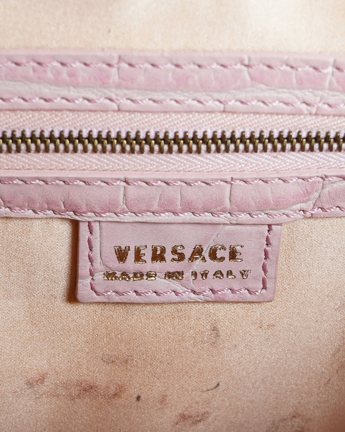Versace Canvas and Croc-Embossed Leather Medusa Handbag