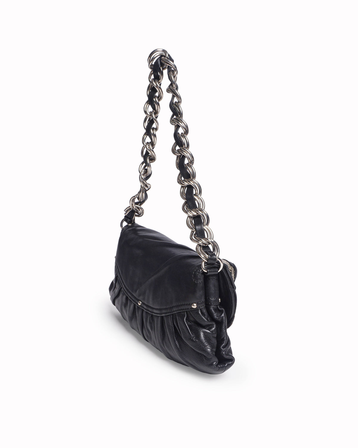 Versace Black Ruched Leather Chain Shoulder Bag