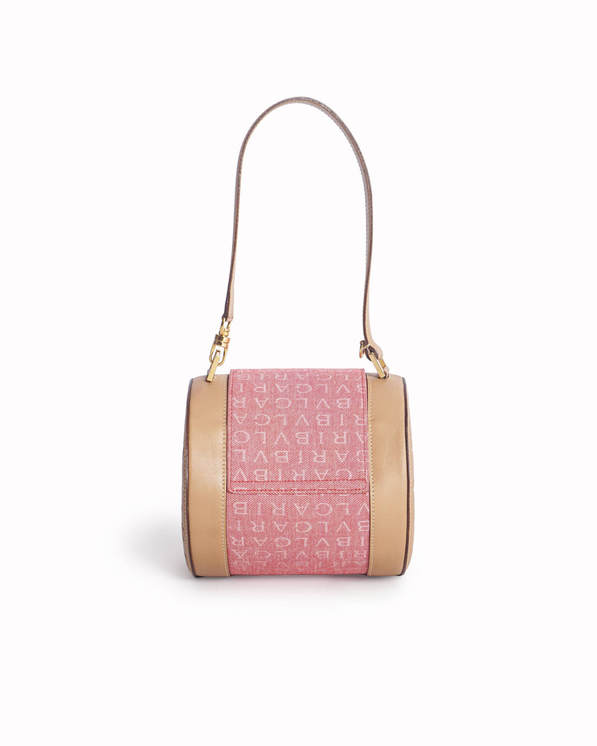 Bvlgari Pink Logomania Canvas & Tan Leather Barrel Bag