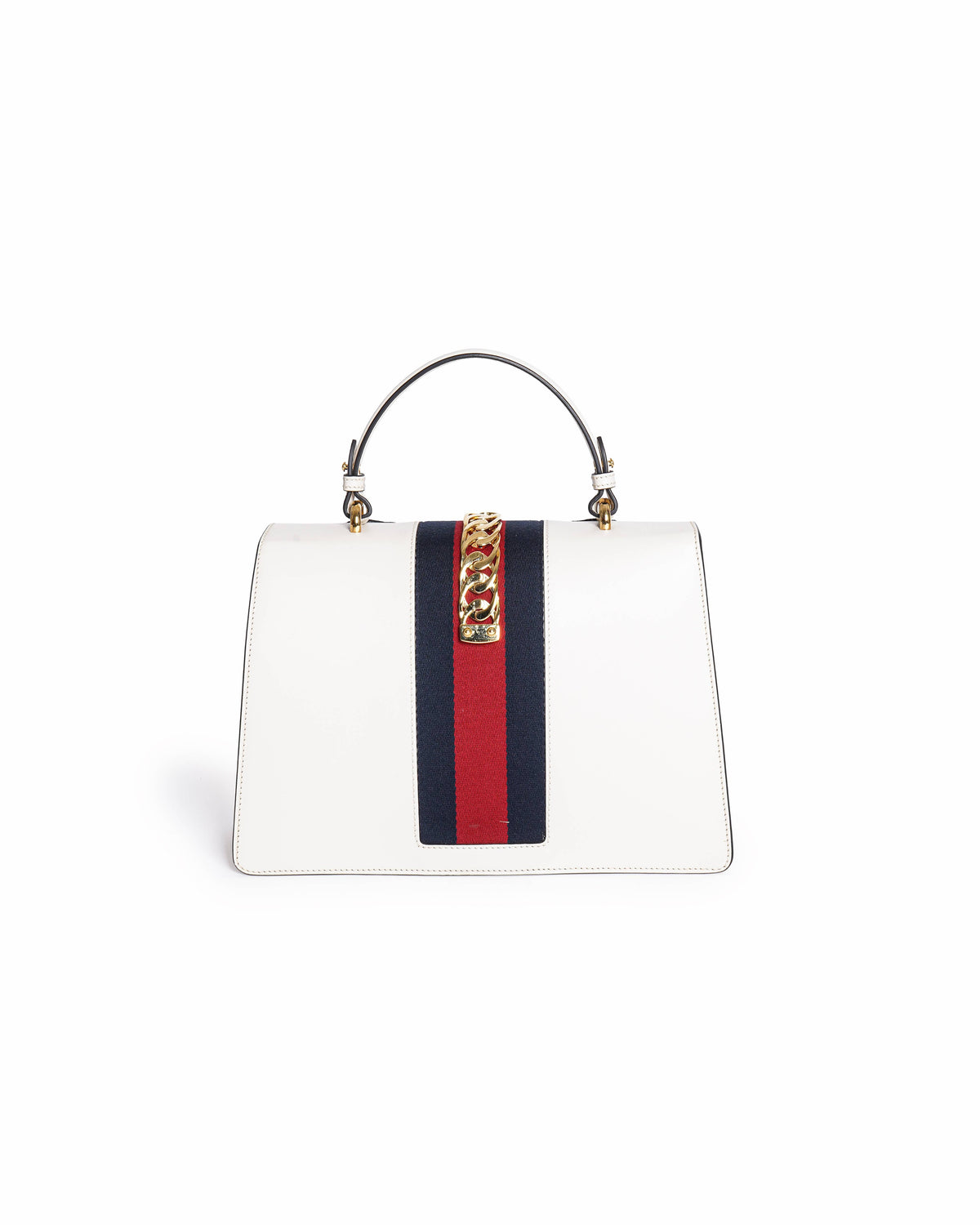 Gucci White Leather Floral Embroidered Medium Sylvie Top Handle Bag