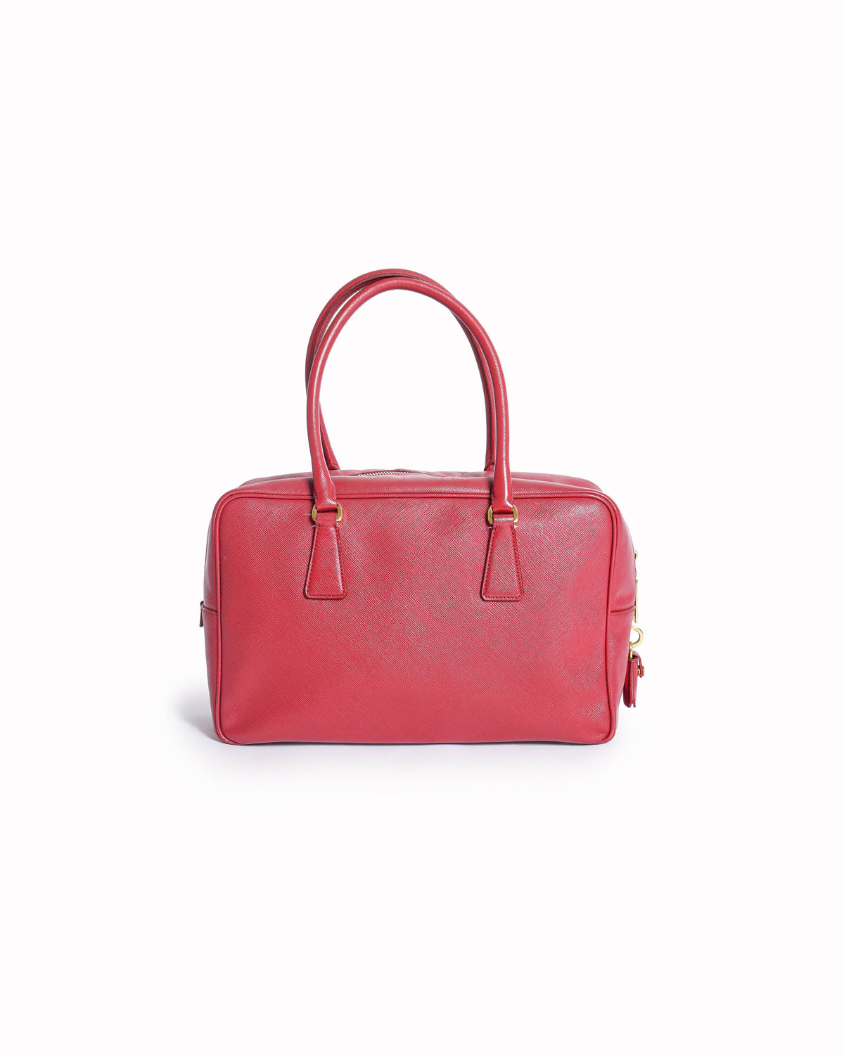 Prada Red Saffiano Lux Leather Zip Bauletto Bag