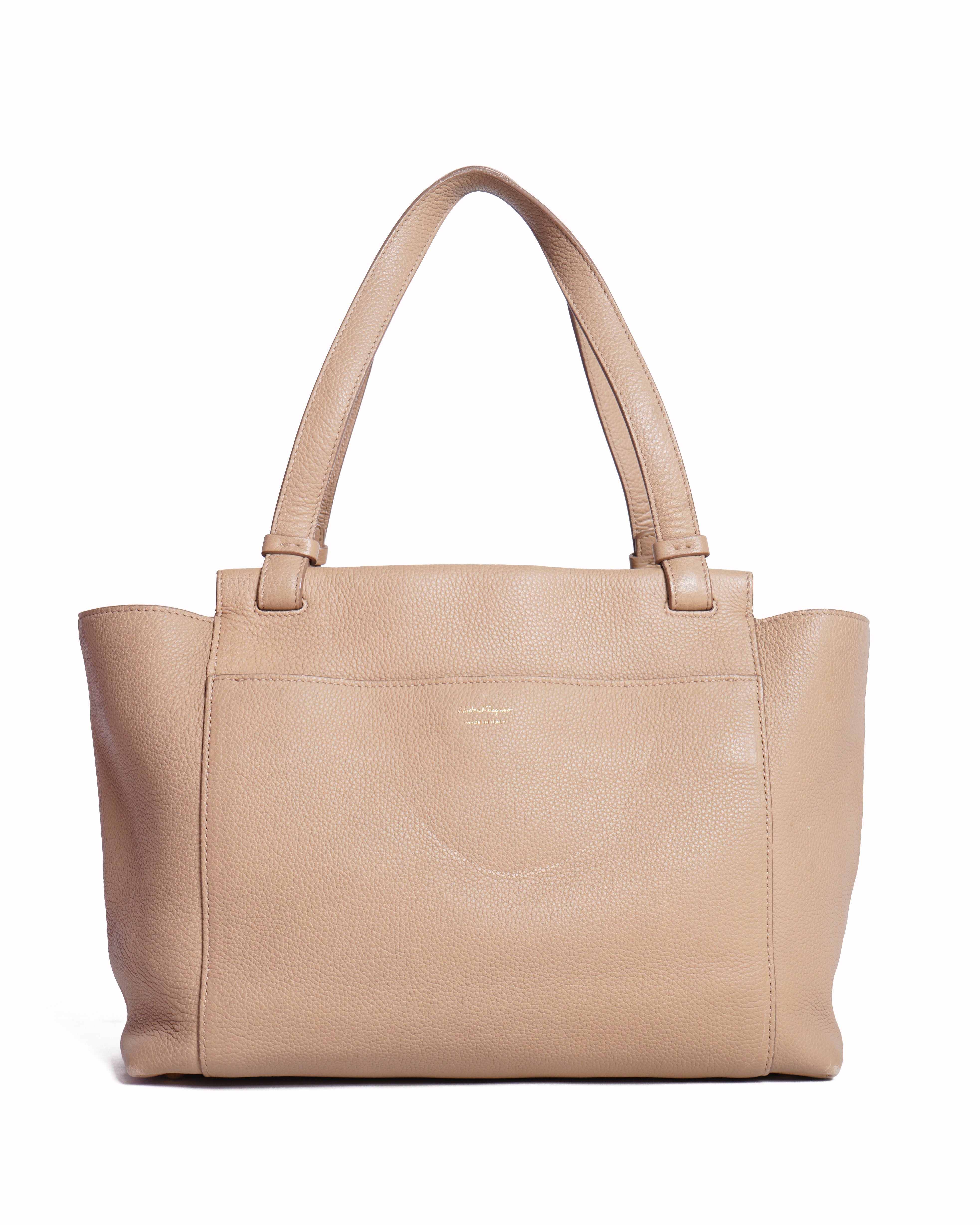 Salvatore Ferragamo Pebbled Leather Medium Ginger Tote Bag
