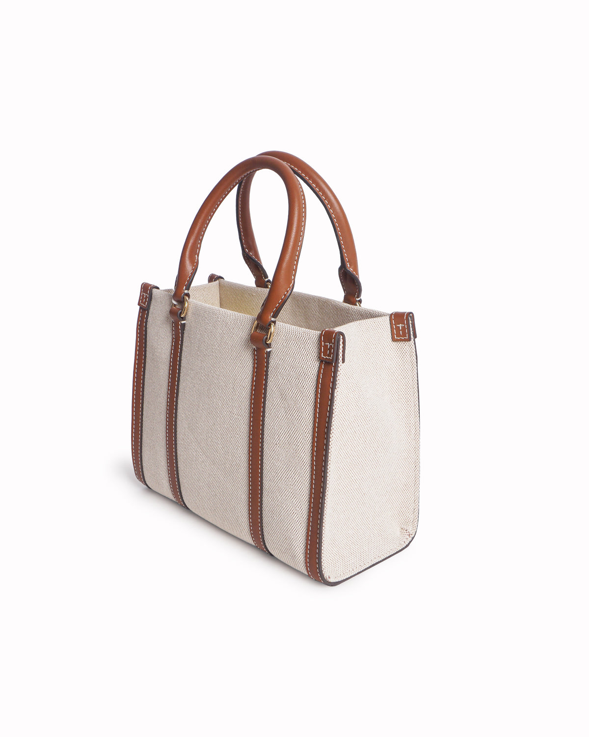 Tory Burch Natural Canvas & Cognac Leather Ella Tote Bag
