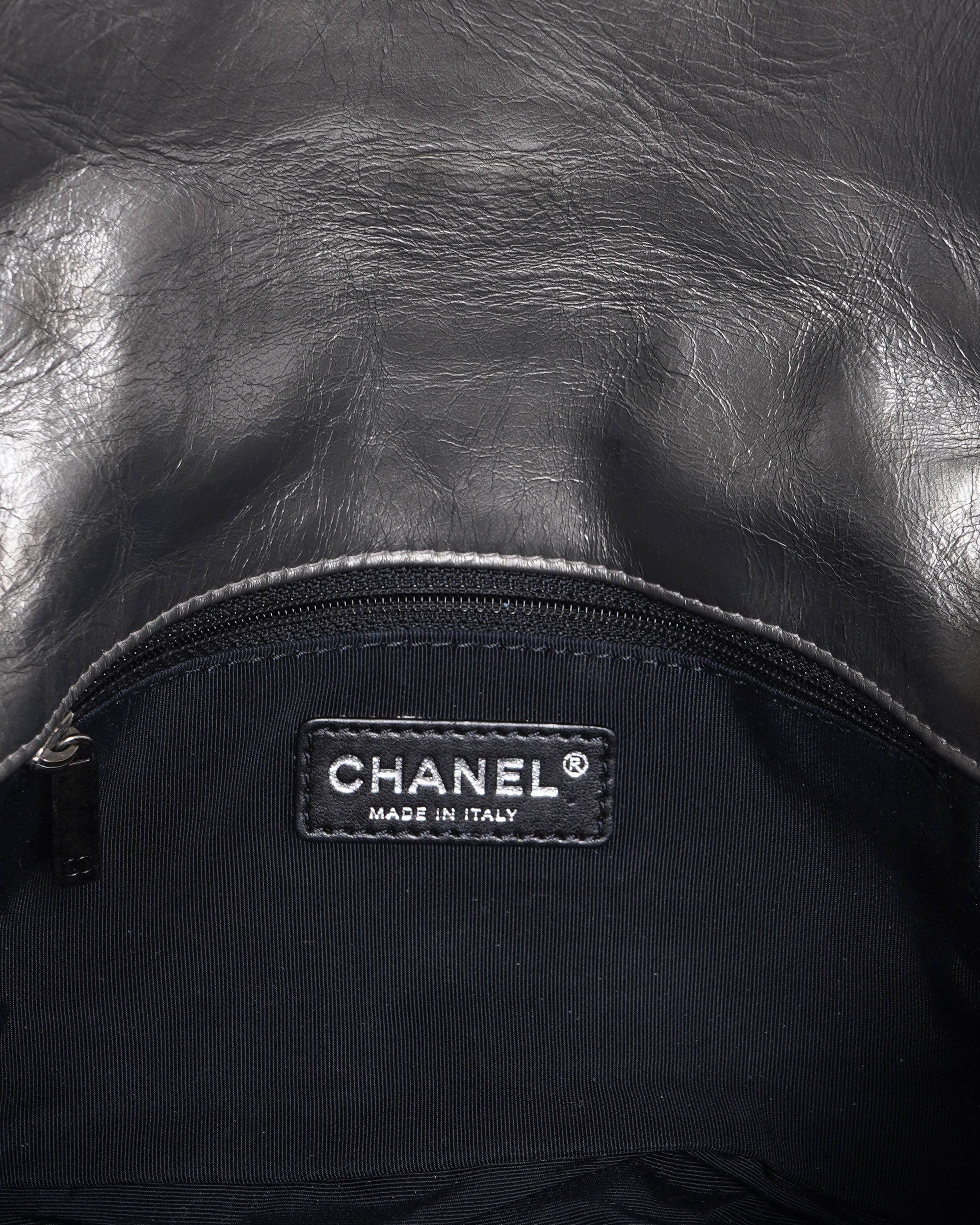 Chanel Metallic Silver Quilted Leather Chain Me Mini Flap Bag