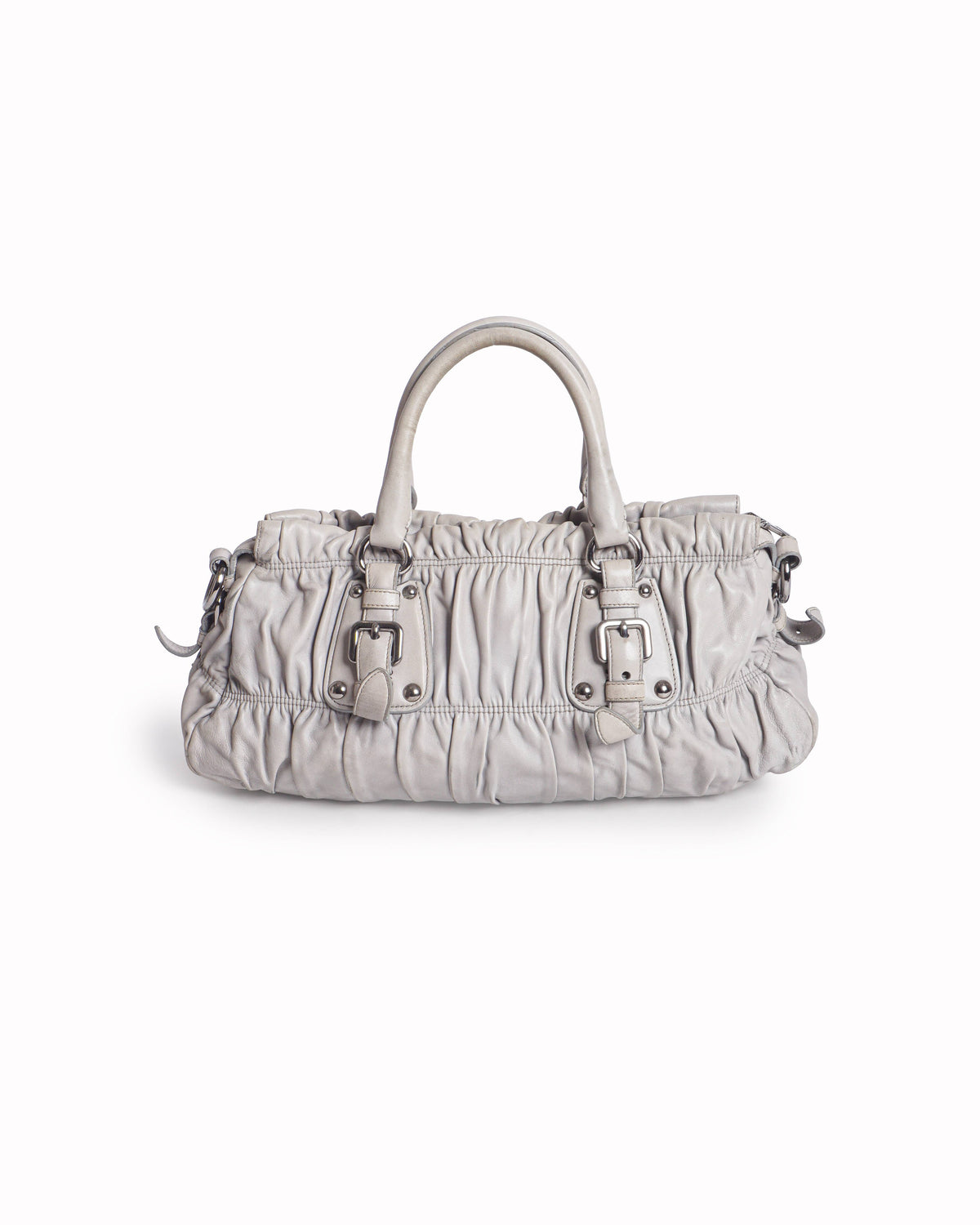 Prada Beige Nappa Gaufre Ruched Leather Shoulder Bag