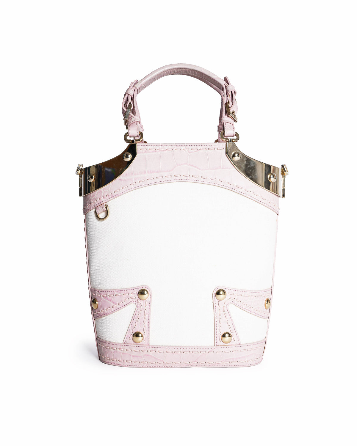 Versace Canvas and Croc-Embossed Leather Medusa Handbag