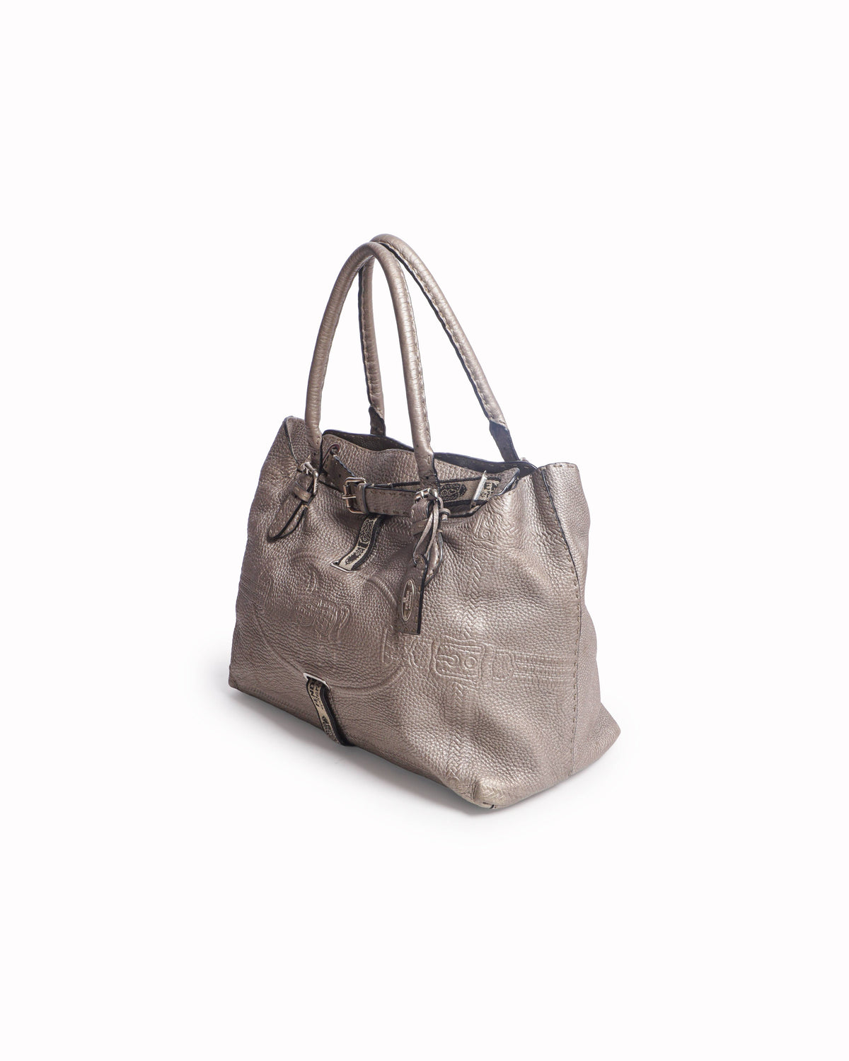 Fendi Selleria Villa Borghese Peltro Metallic Silver Tote