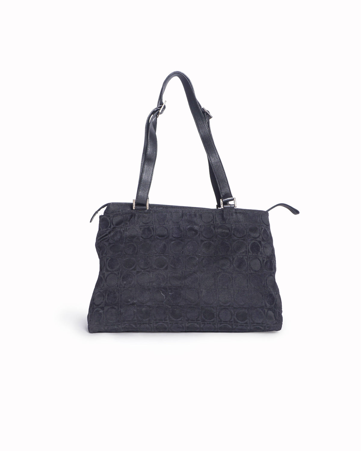Ferragamo Black Gancini Jacquard Canvas Tote Bag