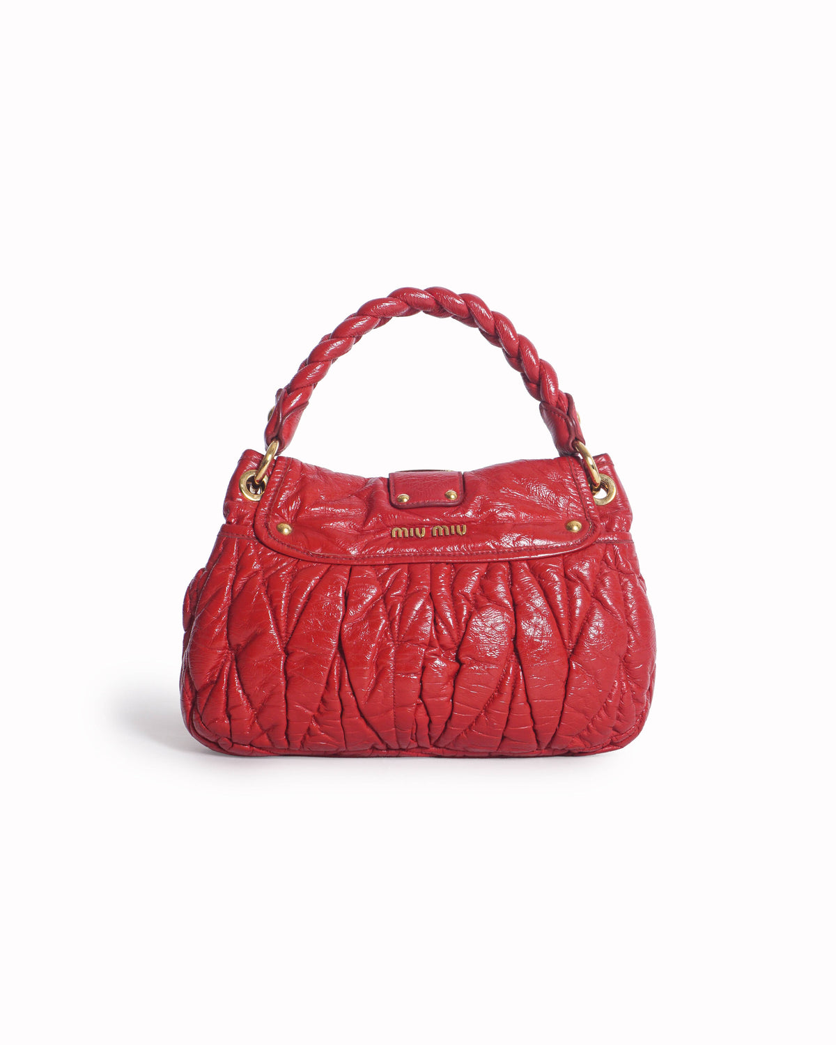 Miu Miu Red Matelassé Leather Braided Coffer Shoulder Bag