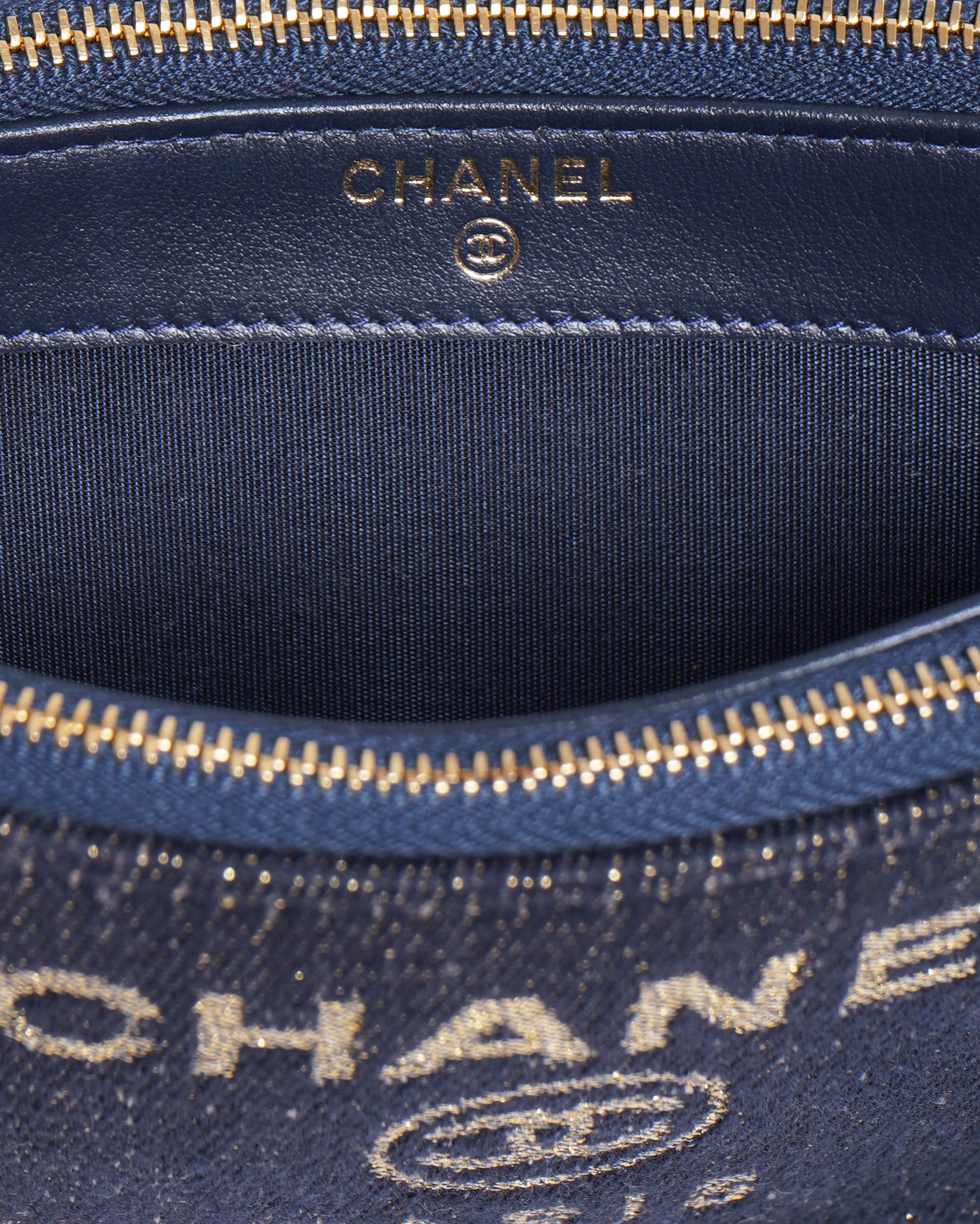 Chanel deauville double zip clutch with chain