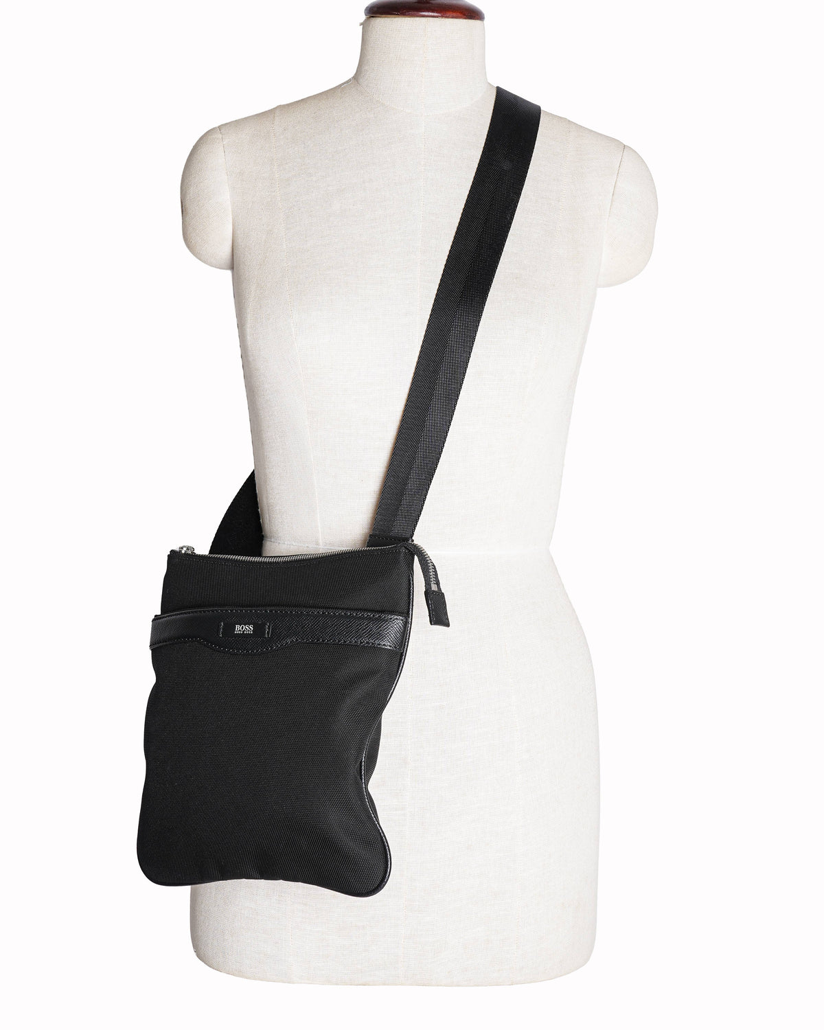 Hugo Boss Mens Leather Trim Messenger Bag