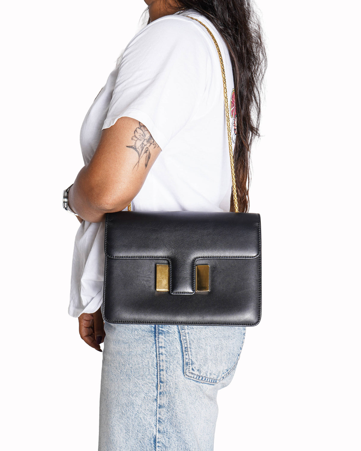 Tom Ford Black Smooth Leather Medium Chain-Link Flap Bag