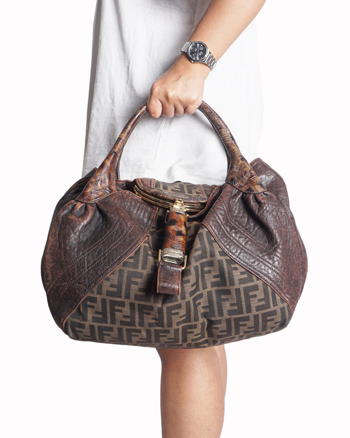 Fendi Zucca Canvas and Leather Spy Bag