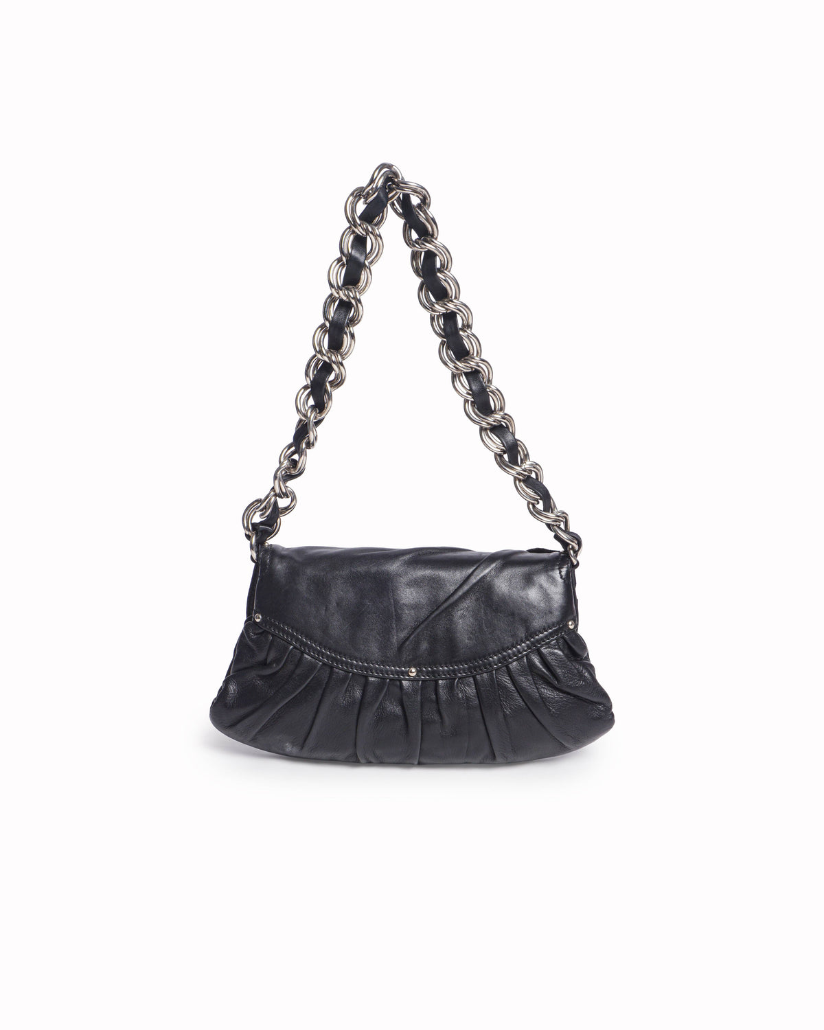 Versace Black Ruched Leather Chain Shoulder Bag