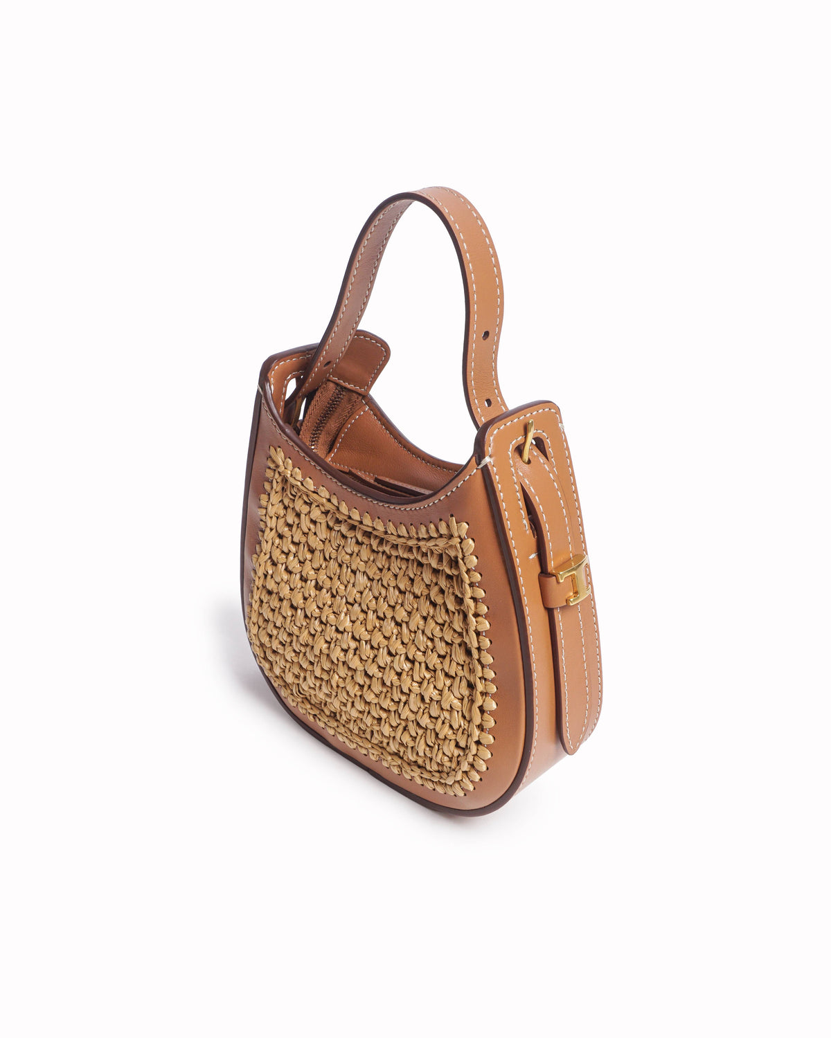 Tod's Small Oboe Brown Leather Woven Raffia Hobo Bag
