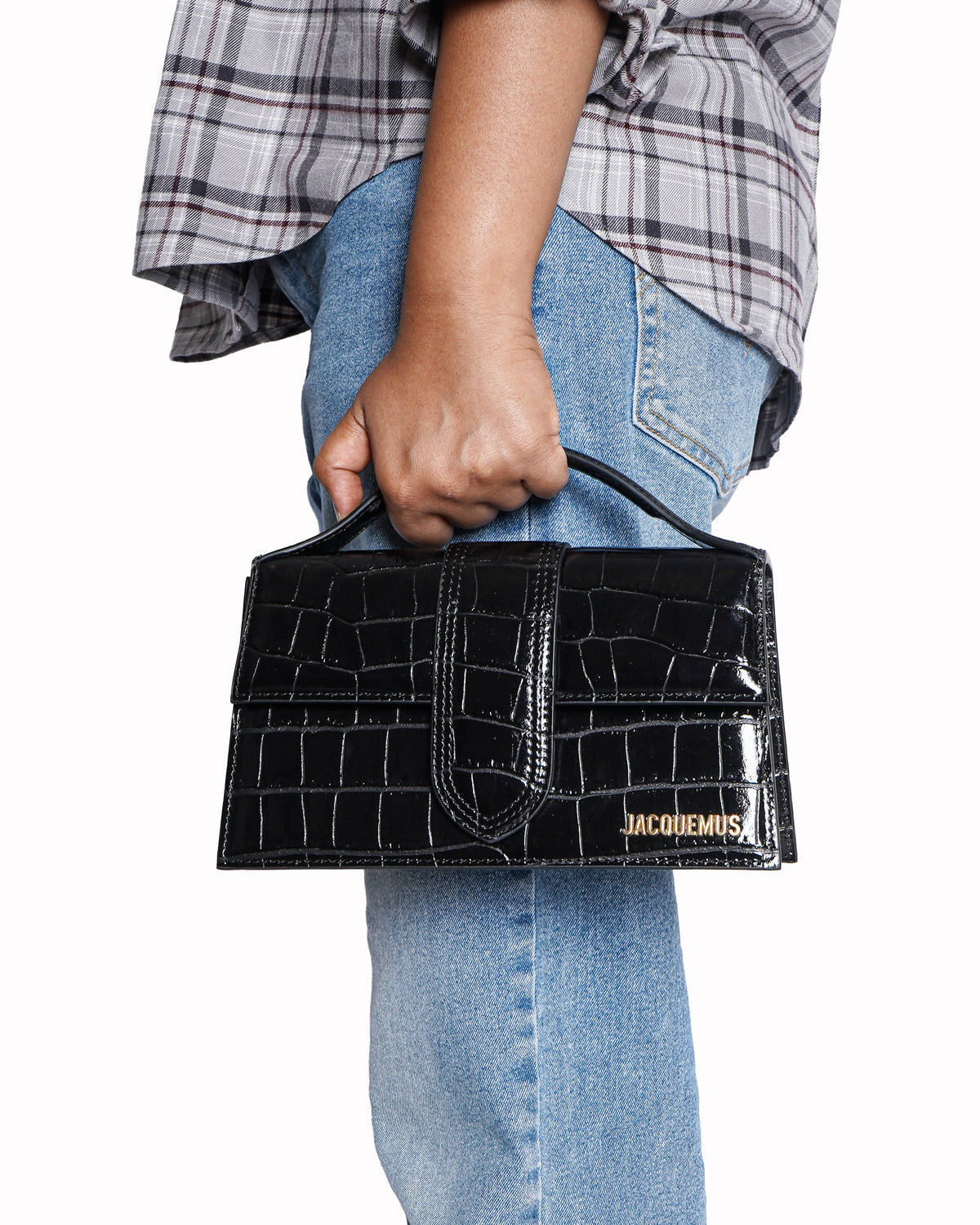 Jacquemus Le Grand Bambino Croc-Embossed Crossbody Bag In Black