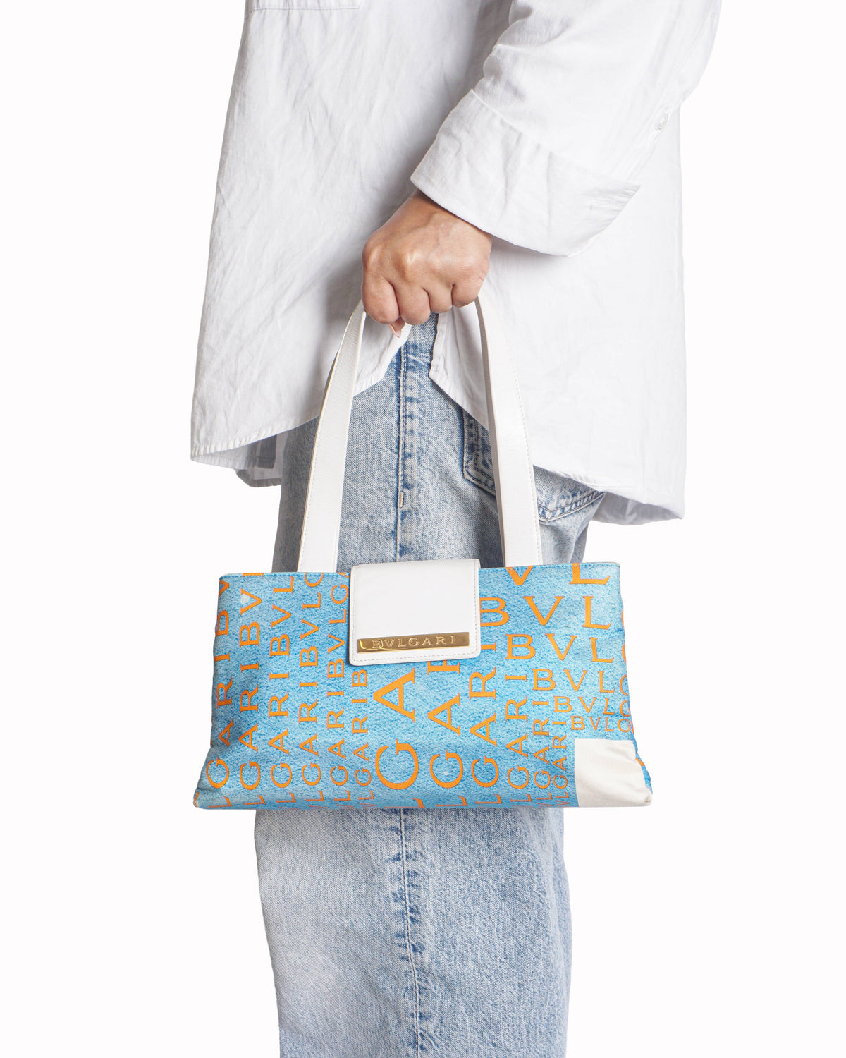 Bvlgari Logo Mania Rectangular Silk Tote Bag