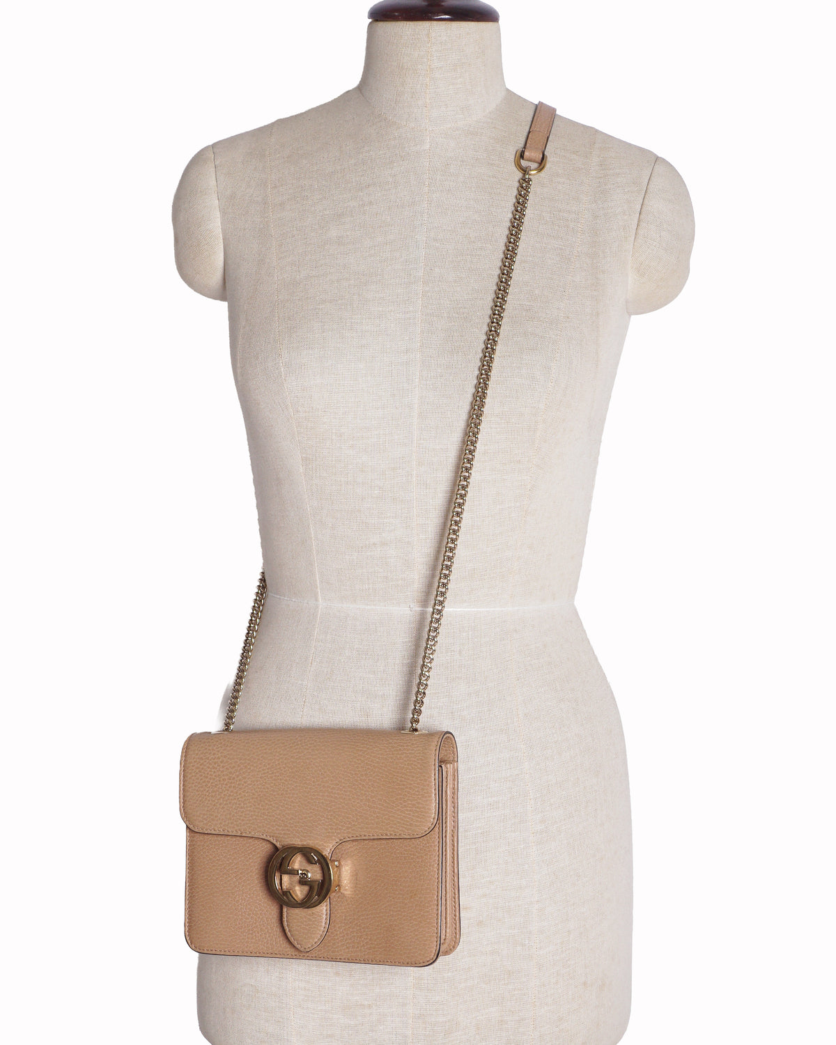 Gucci Small Interlocking G Flap Crossbody Bag in Beige