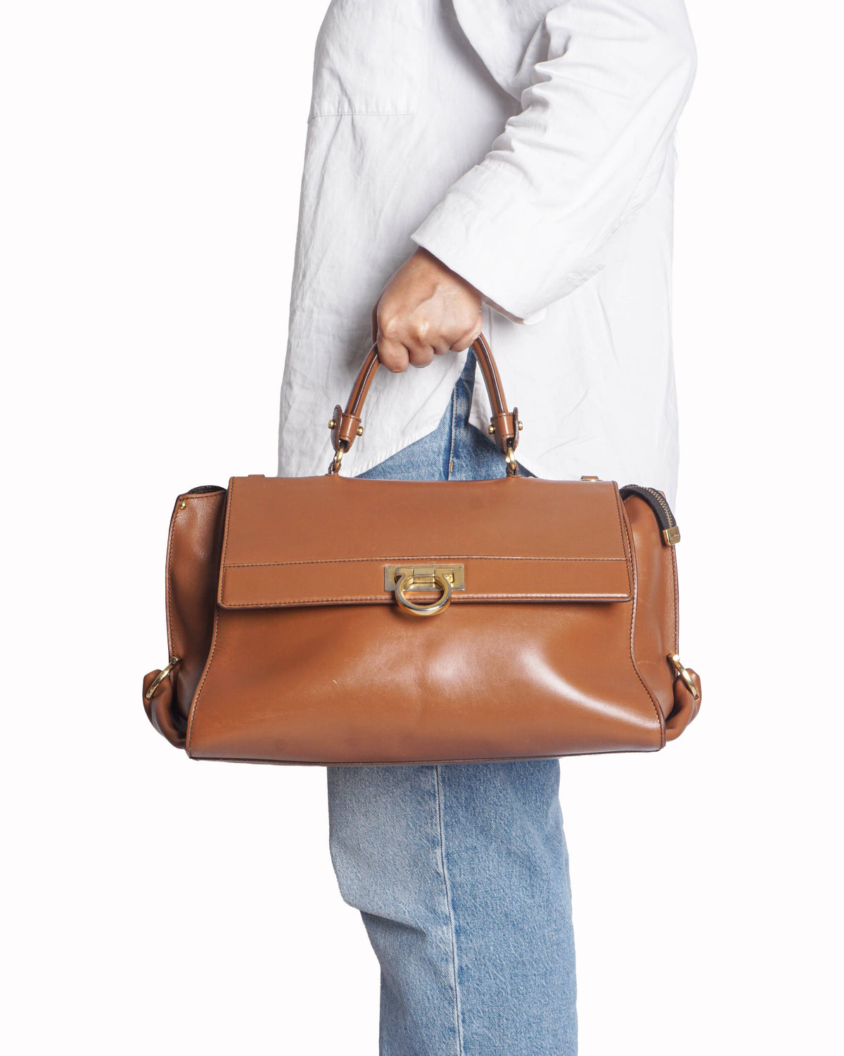 Salvatore Ferragamo Tan Leather Large Sofia Top Handle Bag