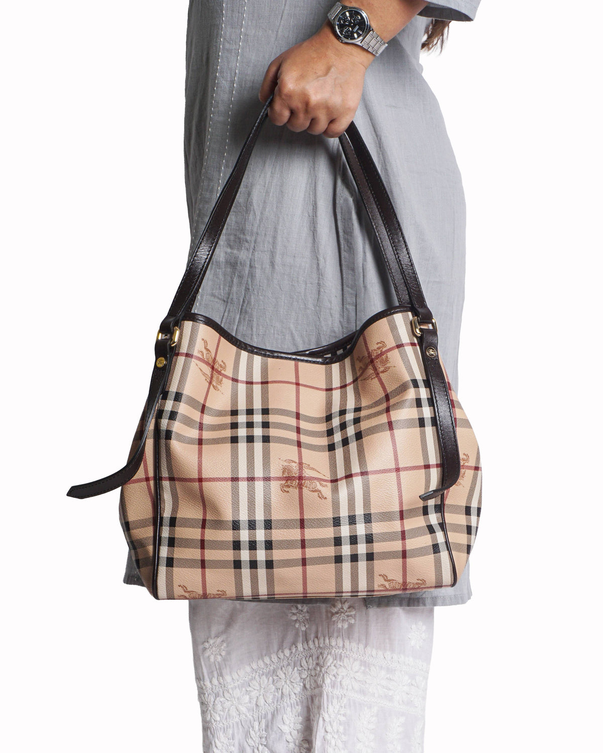 Burberry Beige Haymarket Check Canvas Tote Bag