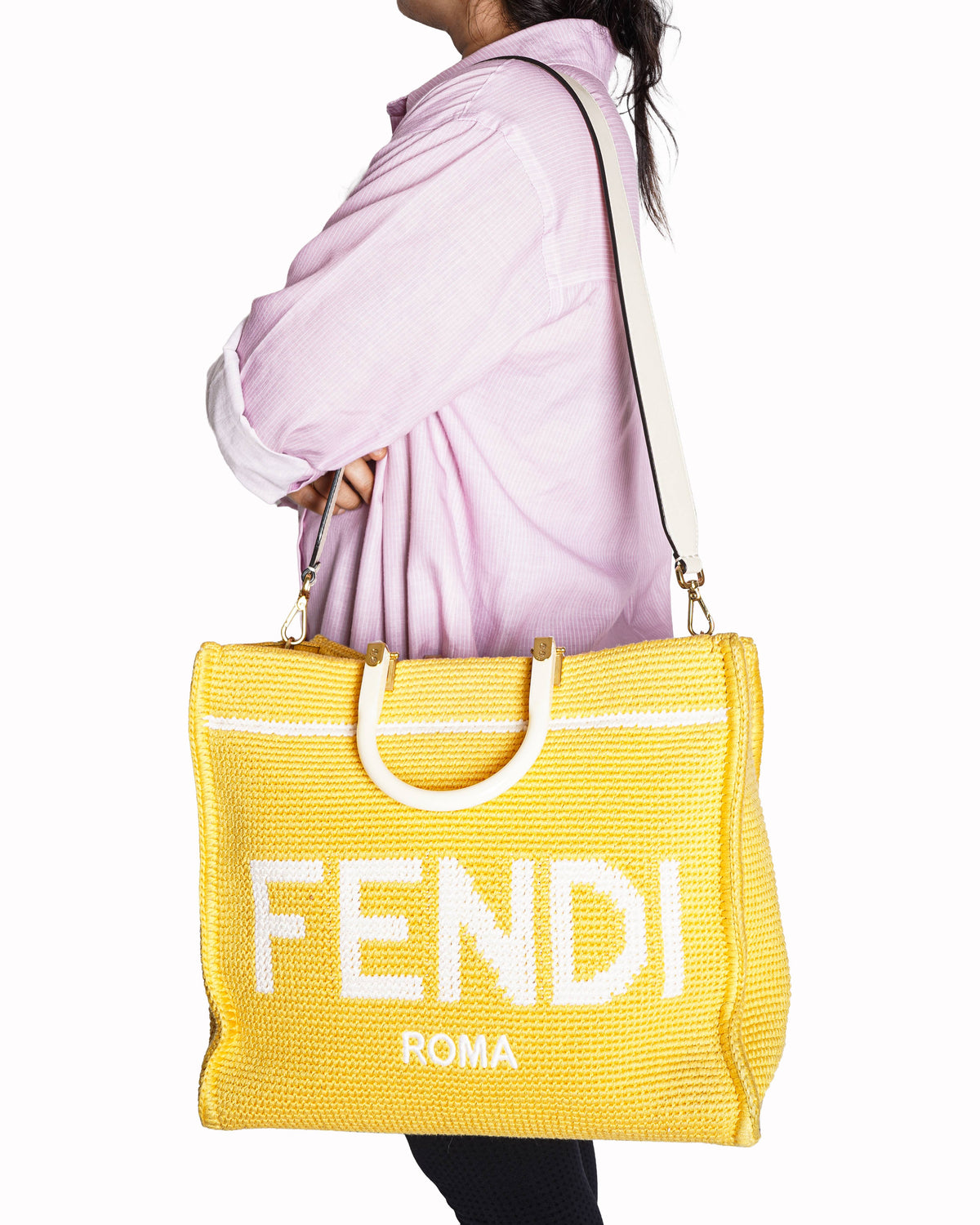 Fendi Yellow Crochet & Leather Sunshine Tote