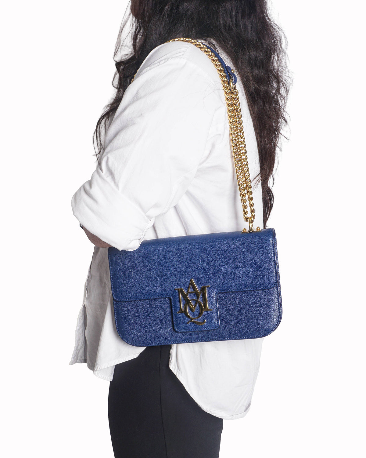 Alexander McQueen Royal Blue Leather Insignia Chain Satchel Bag