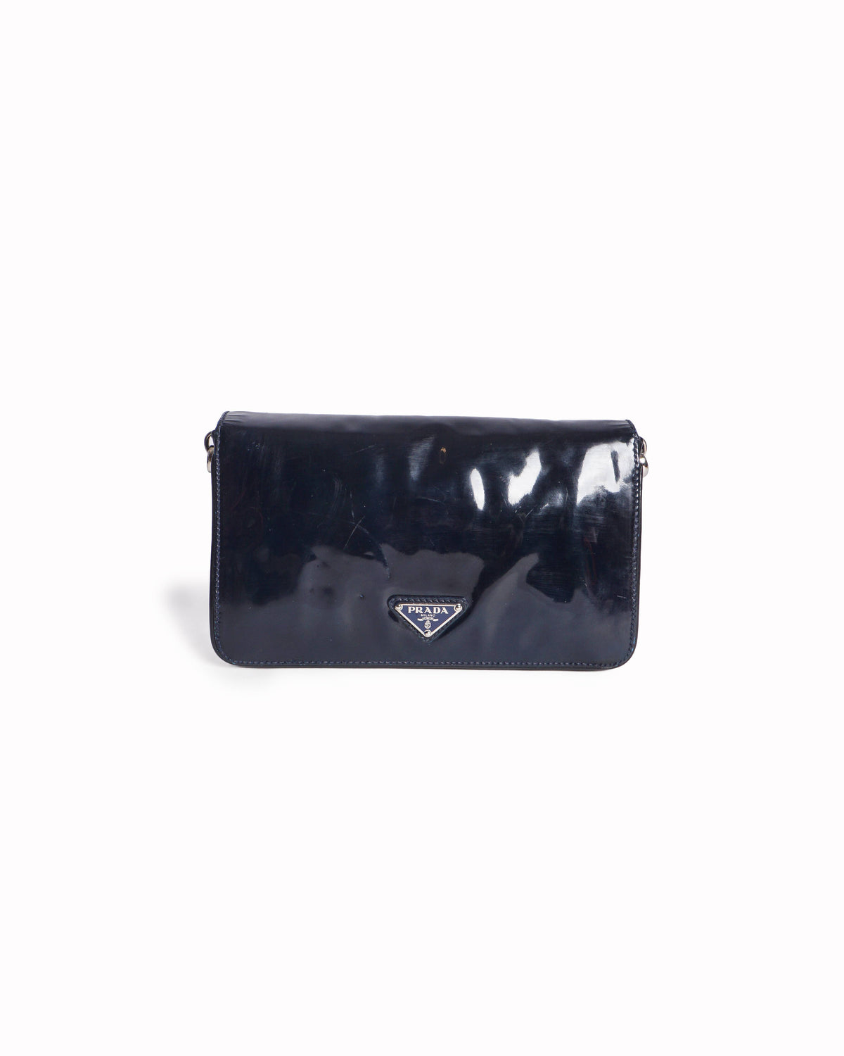 Prada Blue / Black Vernice Patent Leather Buckle Flap Shoulder Bag