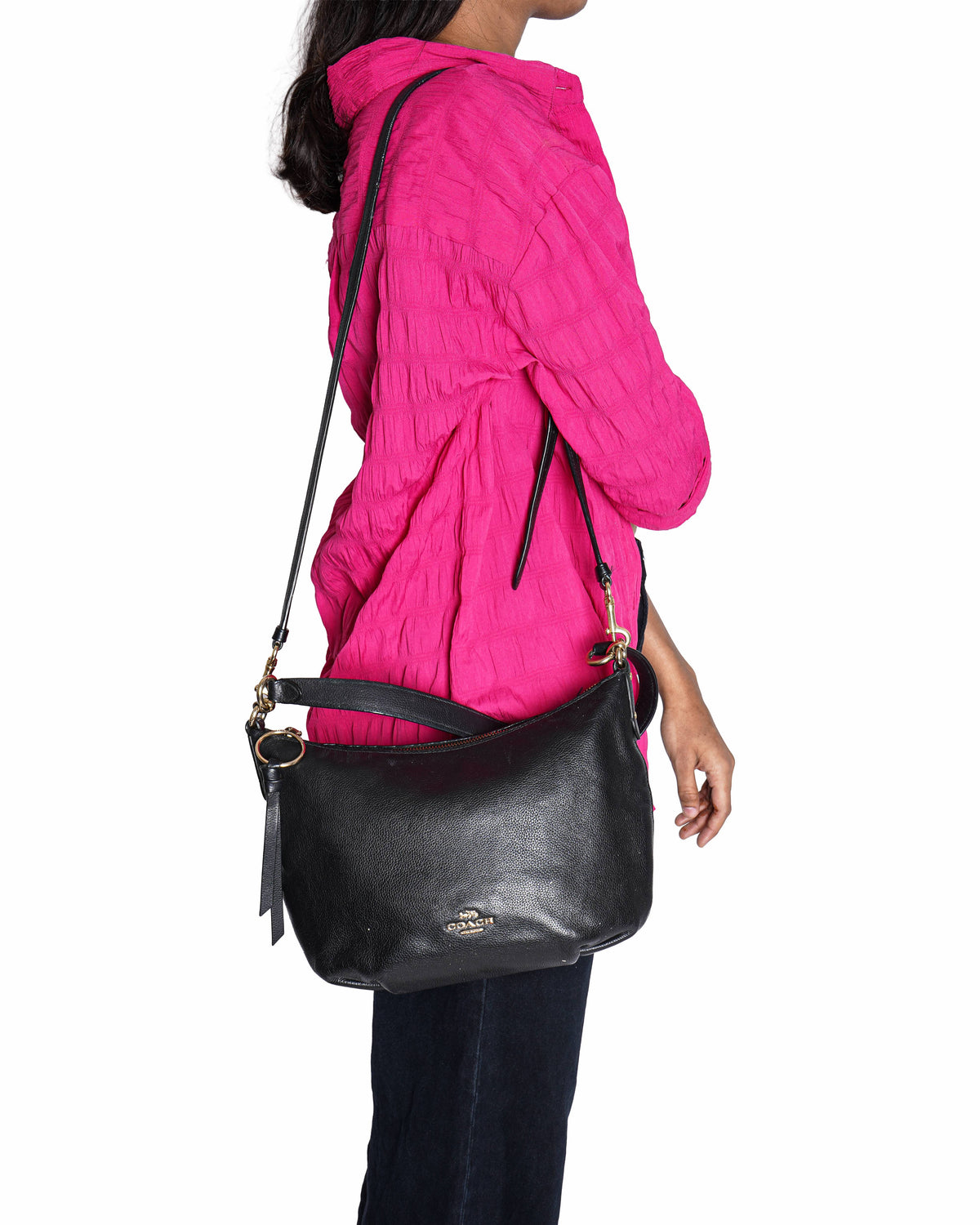 Coach Black East West Leather Hobo Bag