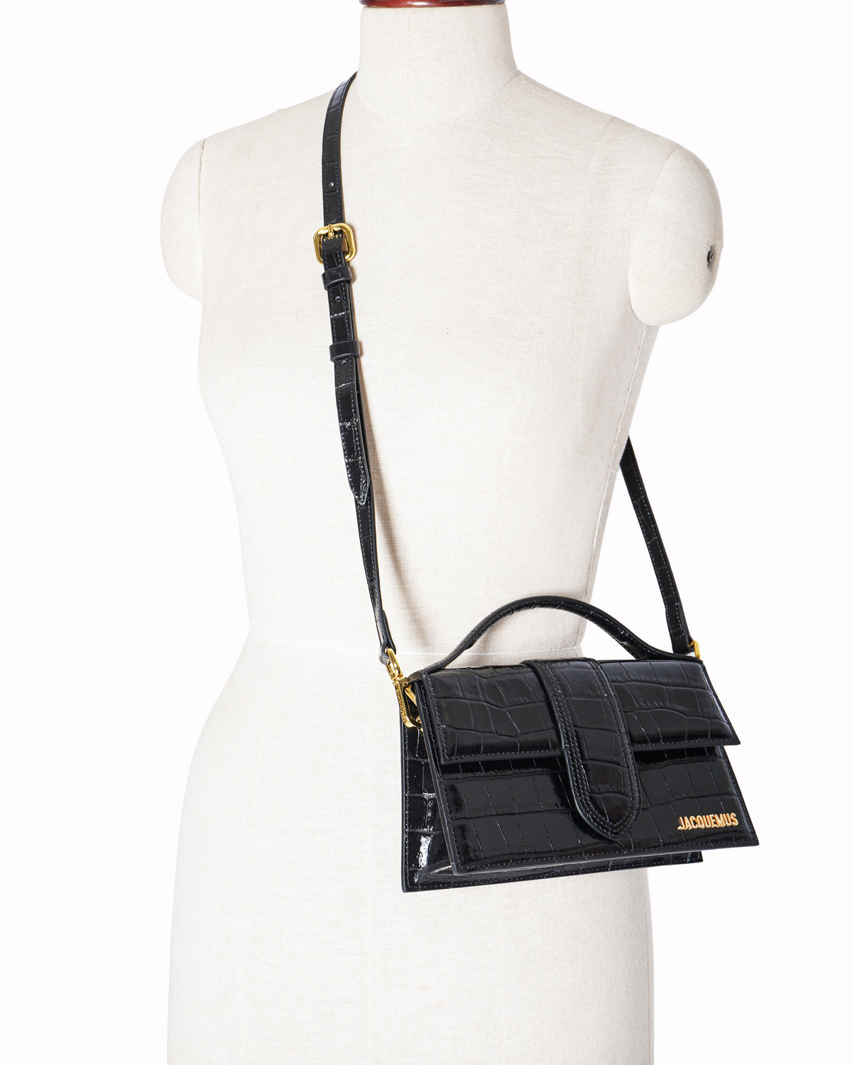 Jacquemus Le Grand Bambino Croc-Embossed Crossbody Bag In Black
