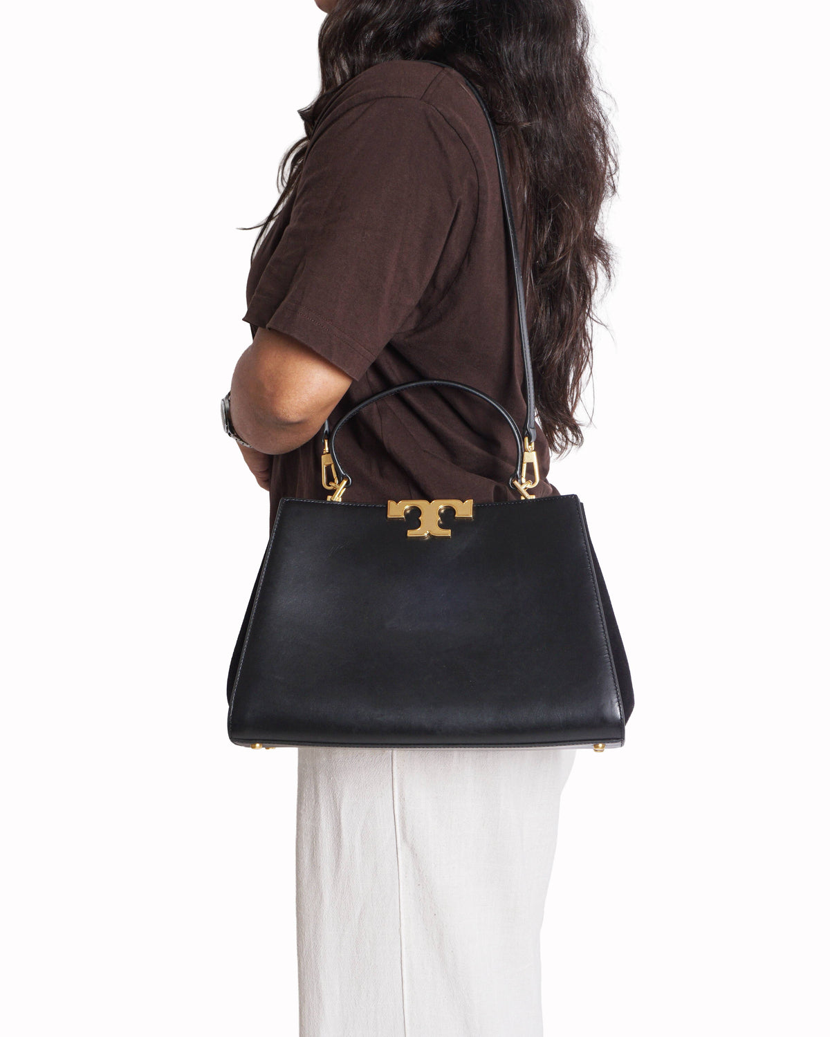 Tory Burch Eleanor Black Leather Satchel Bag